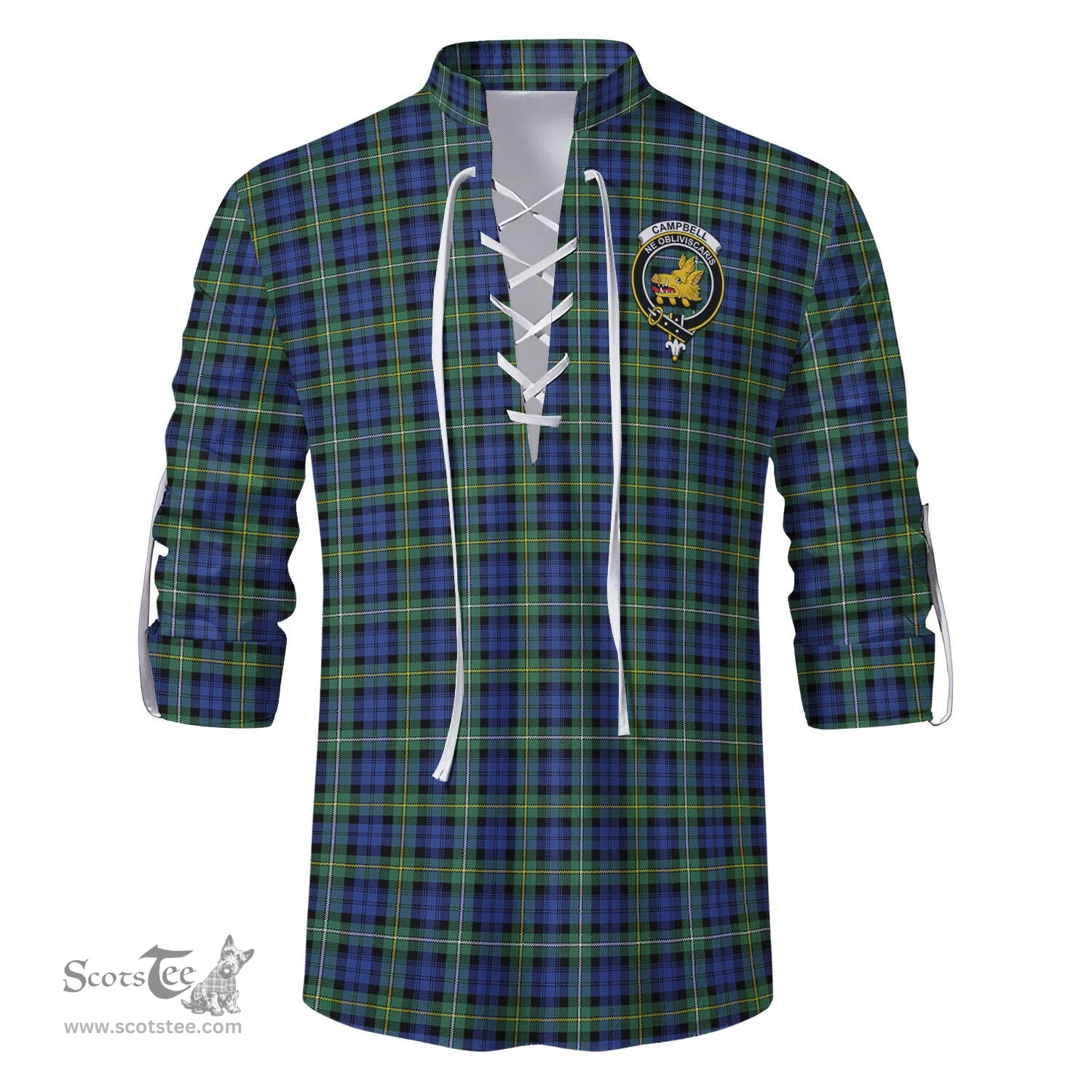 ScotsTee Shop Scottish Campbell Argyll Ancient Clan Crest Tartan Mens Scottish Jacobite Ghillie Casual Shirt