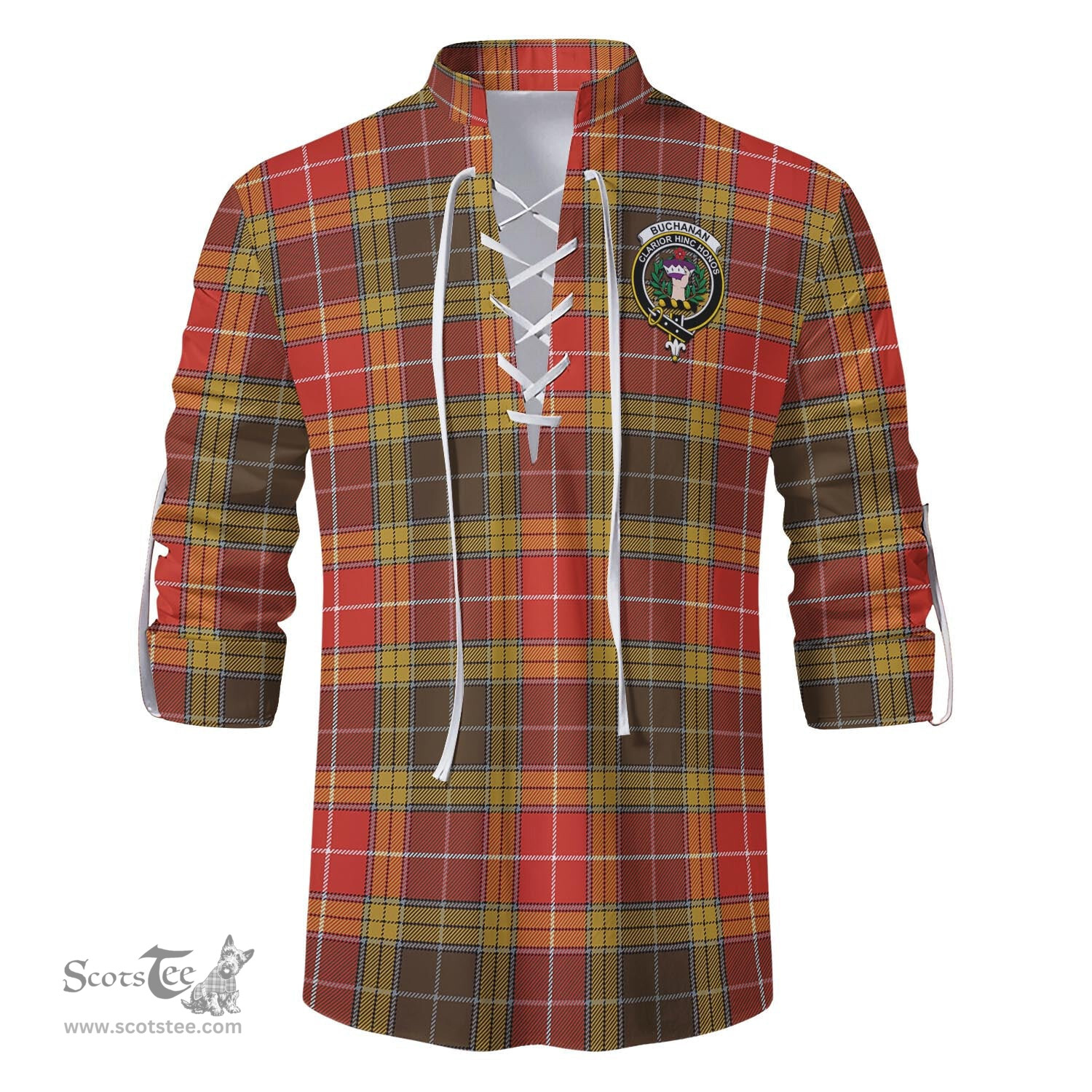 ScotsTee Shop Scottish Buchanan Old Set Weathered Clan Crest Tartan Mens Scottish Jacobite Ghillie Casual Shirt