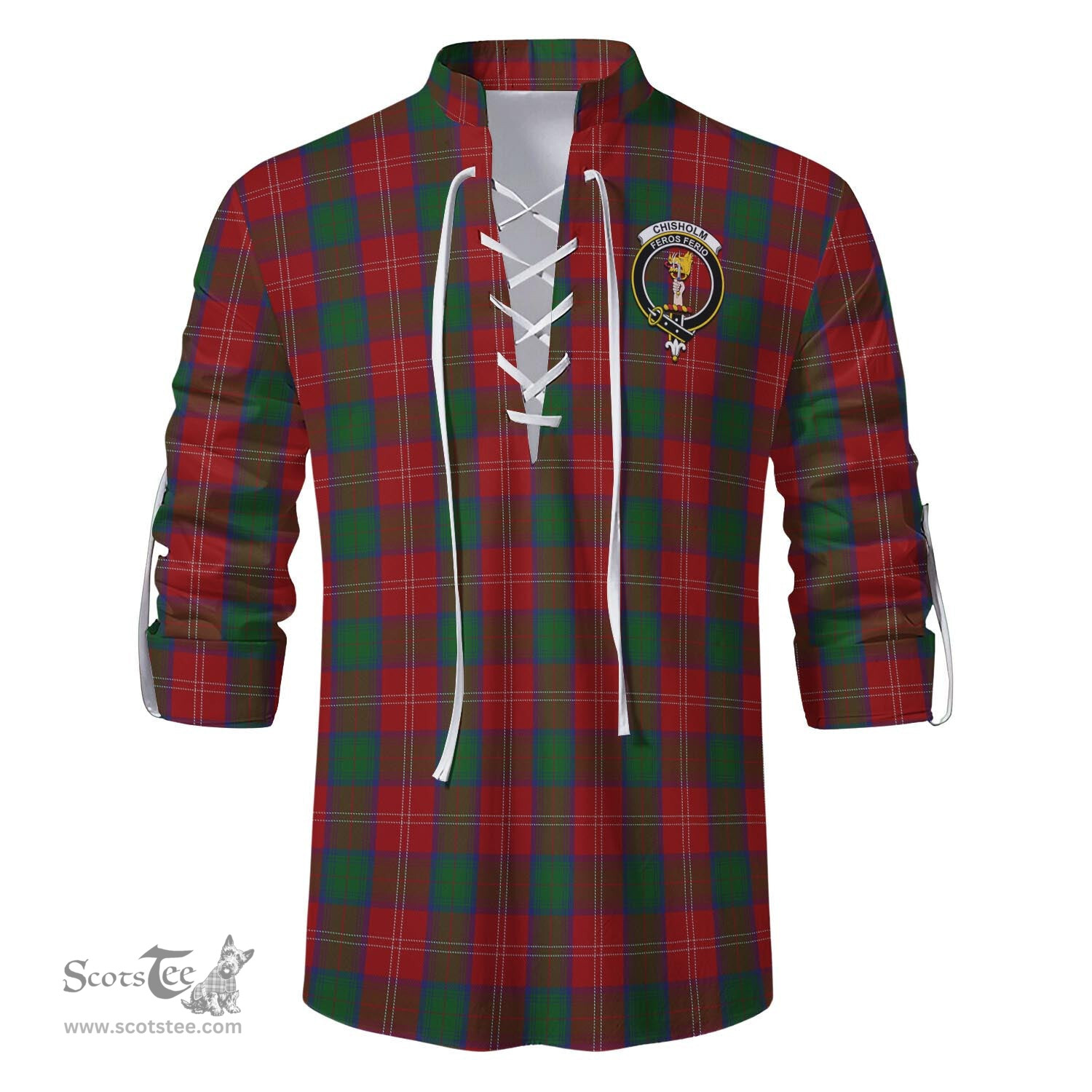 ScotsTee Shop Scottish Chisholm Clan Crest Tartan Mens Scottish Jacobite Ghillie Casual Shirt
