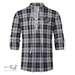 ScotsTee Shop Scottish Erskine Black and White Clan Crest Tartan Mens Scottish Jacobite Ghillie Casual Shirt