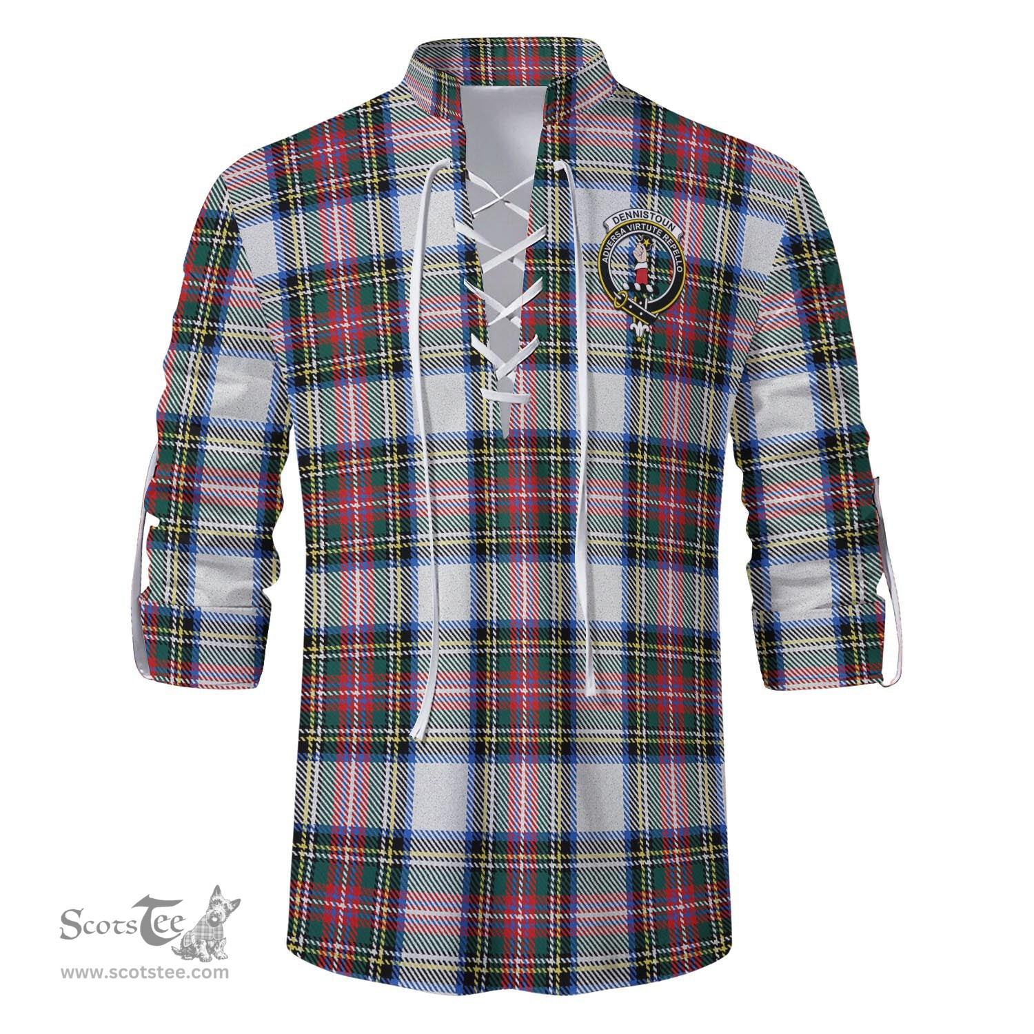 ScotsTee Shop Scottish Dennistoun Clan Crest Tartan Mens Scottish Jacobite Ghillie Casual Shirt