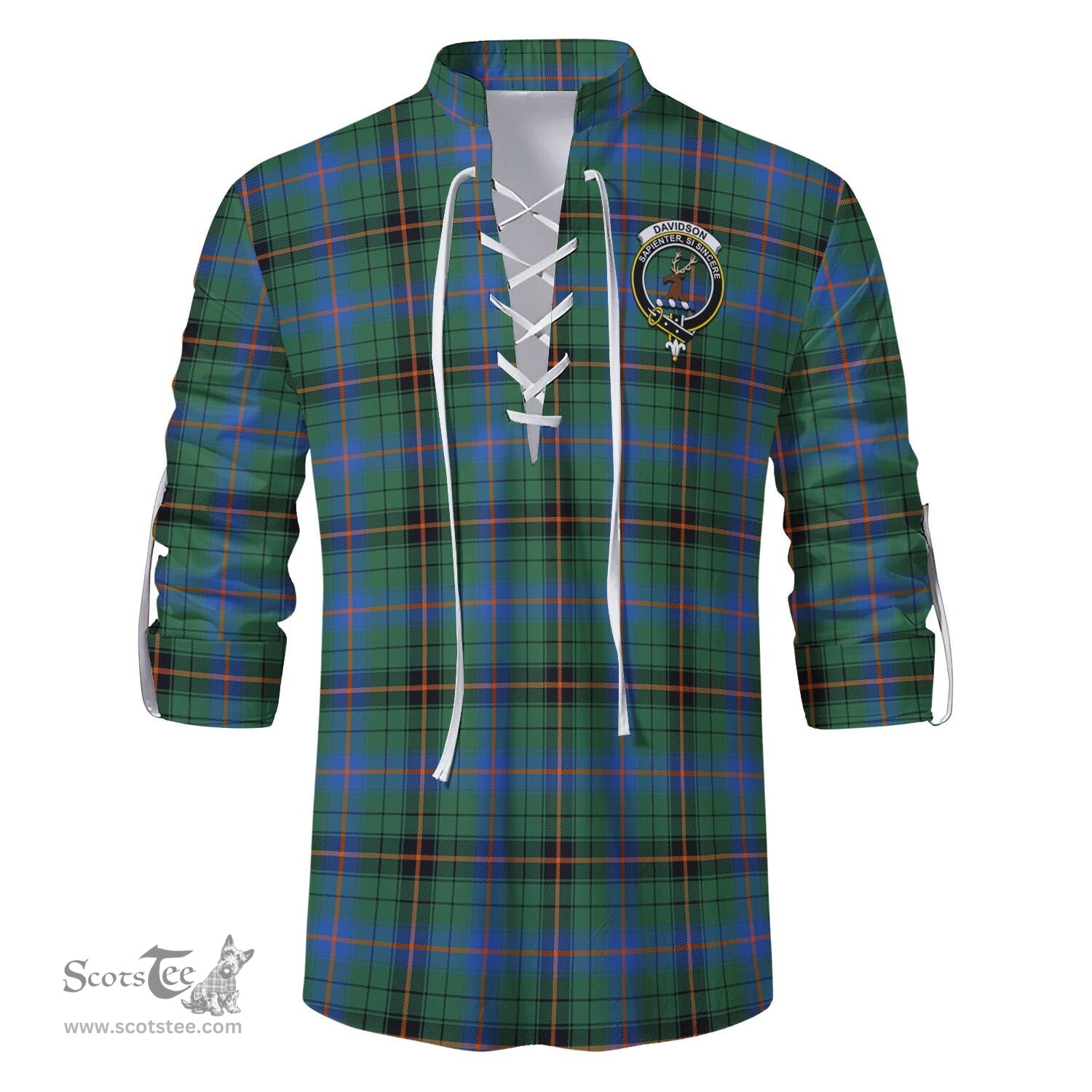 ScotsTee Shop Scottish Davidson Ancient Clan Crest Tartan Mens Scottish Jacobite Ghillie Casual Shirt