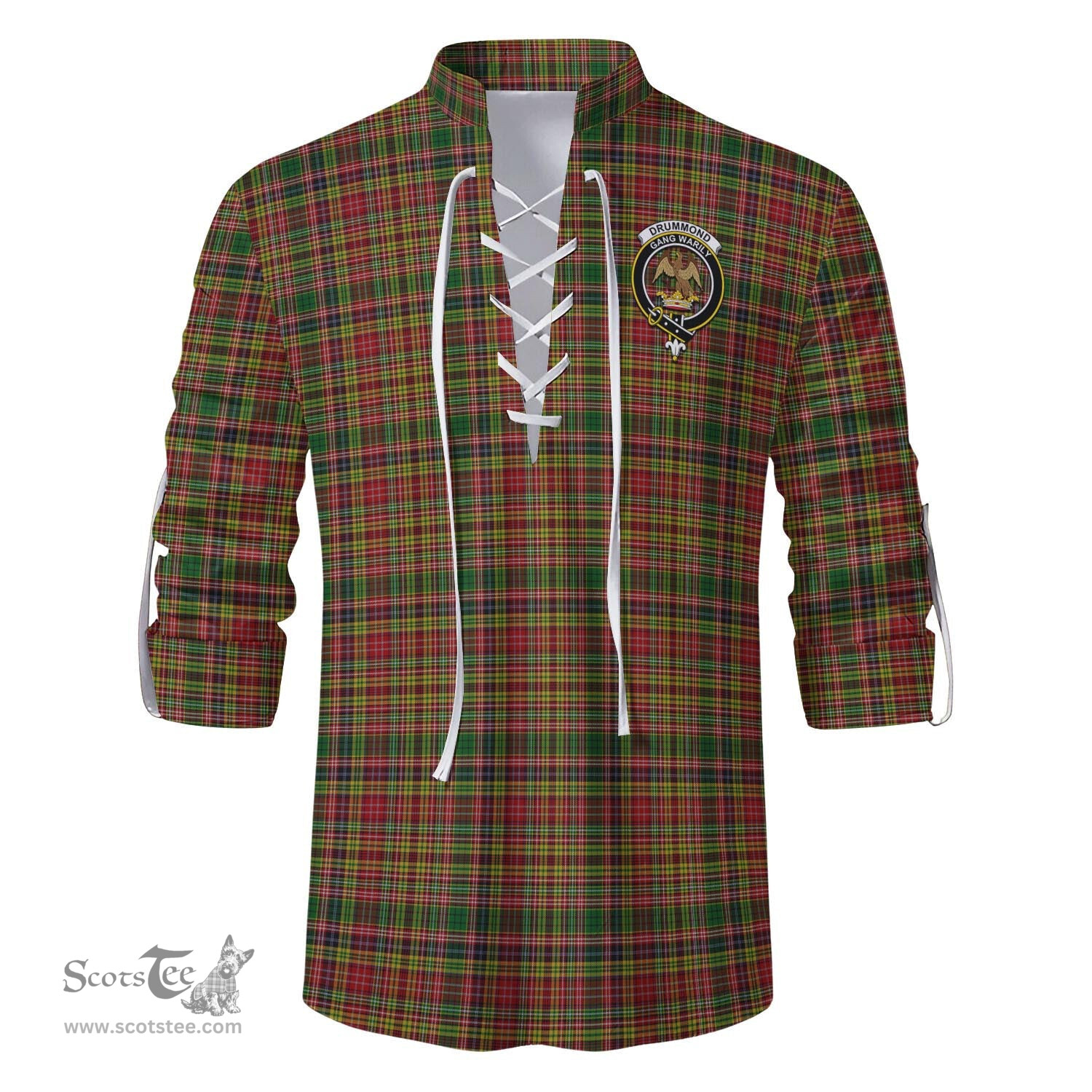 ScotsTee Shop Scottish Drummond of Strathallan Clan Crest Tartan Mens Scottish Jacobite Ghillie Casual Shirt