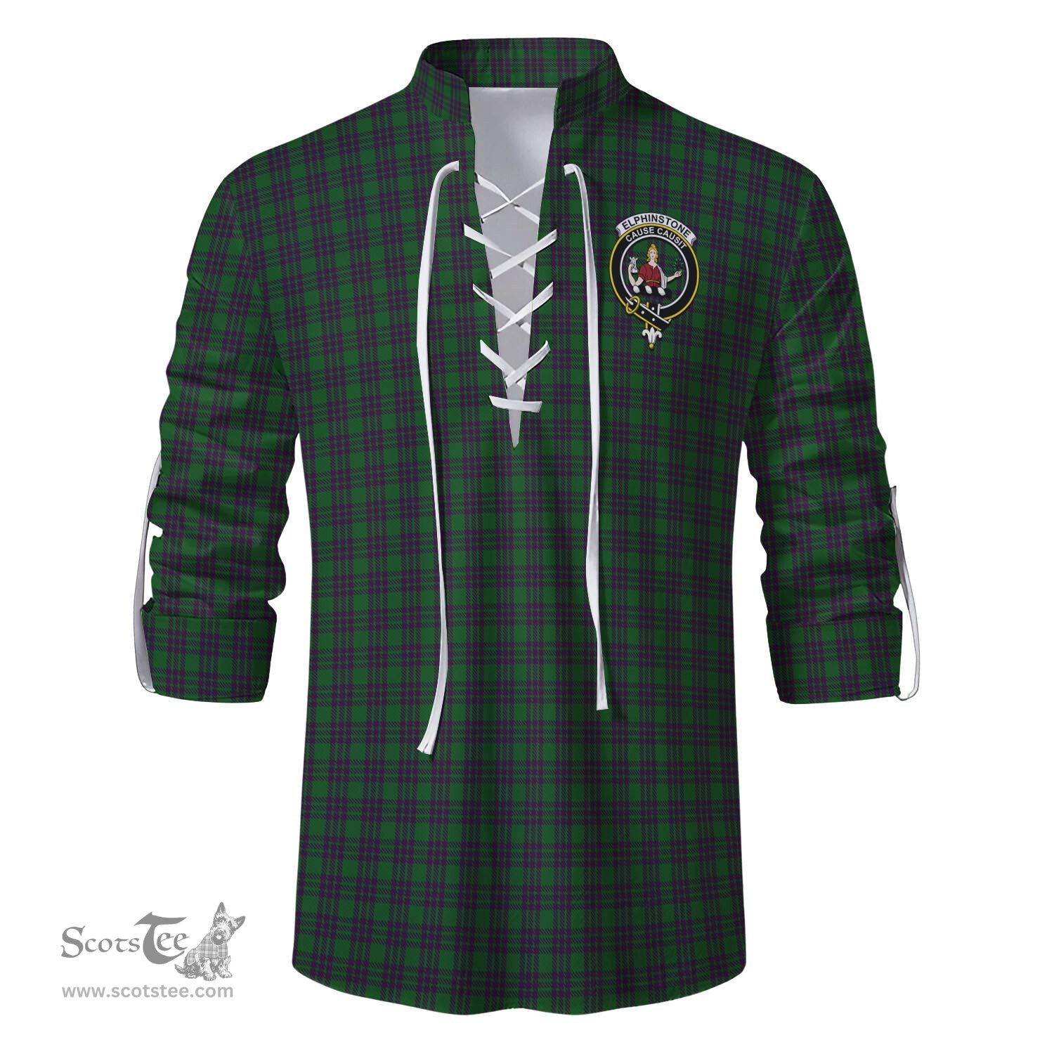 ScotsTee Shop Scottish Elphinstone Clan Crest Tartan Mens Scottish Jacobite Ghillie Casual Shirt