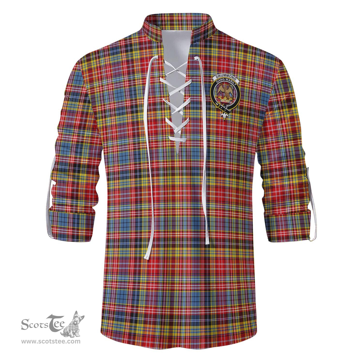 ScotsTee Shop Scottish Drummond of Strathallan Modern Clan Crest Tartan Mens Scottish Jacobite Ghillie Casual Shirt