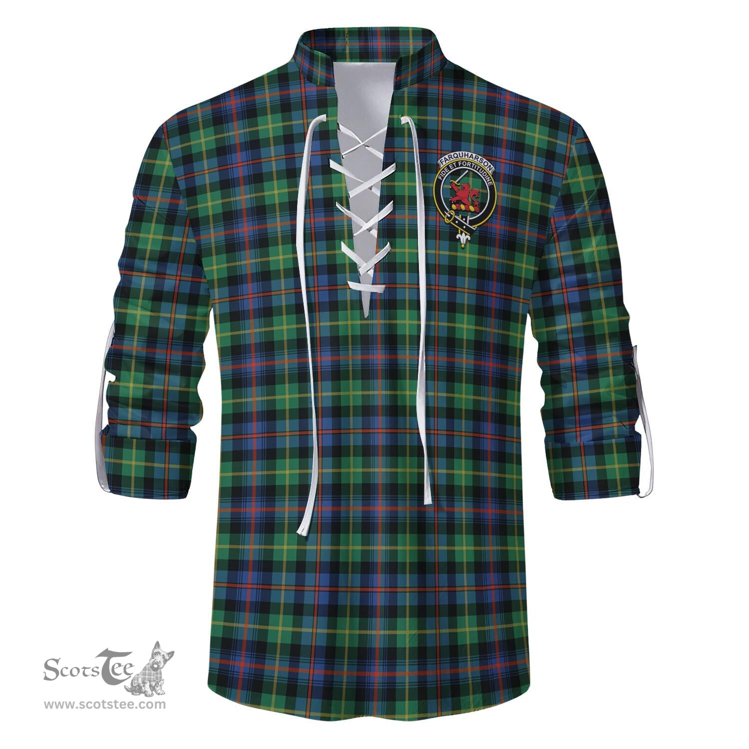 ScotsTee Shop Scottish Farquharson Ancient Clan Crest Tartan Mens Scottish Jacobite Ghillie Casual Shirt