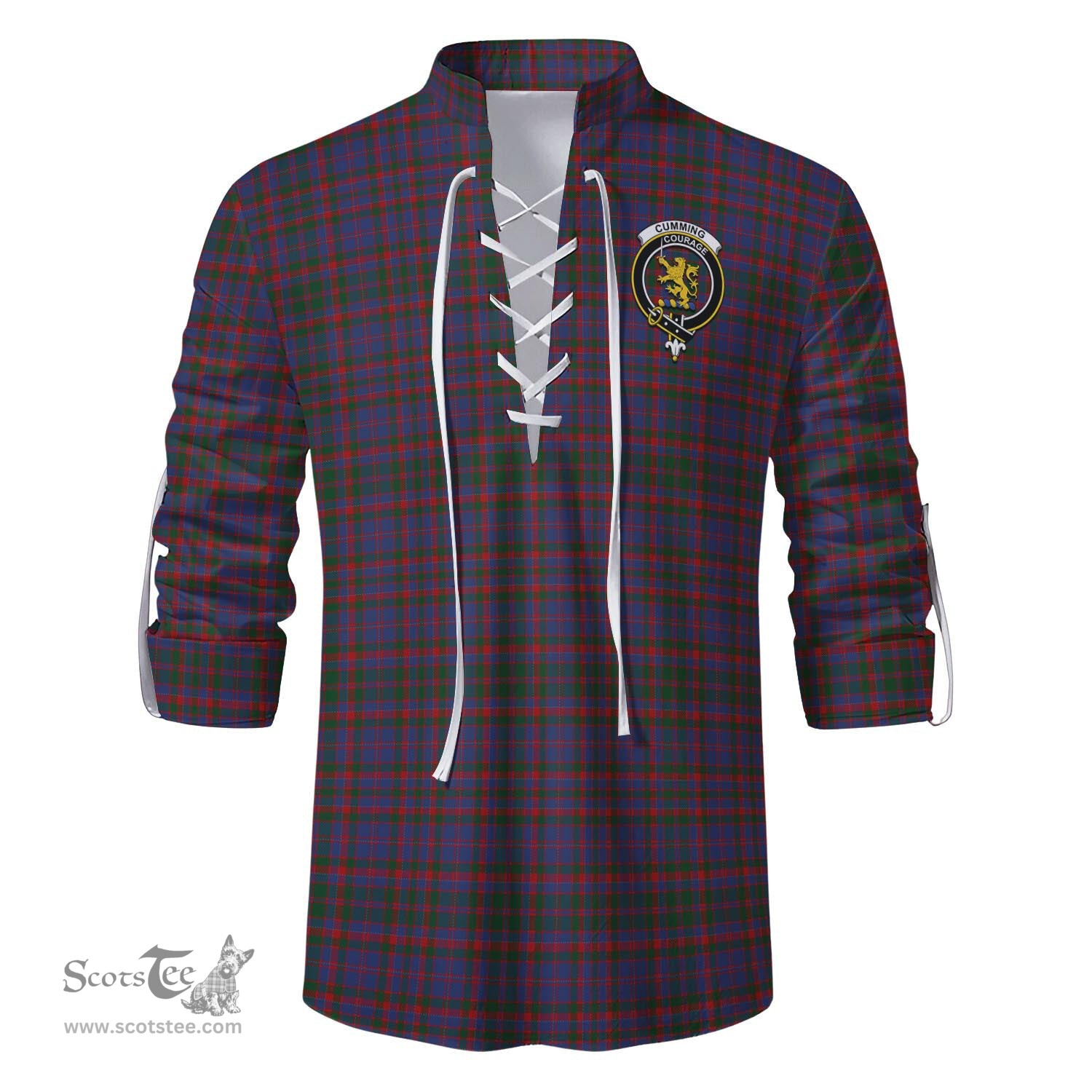 ScotsTee Shop Scottish Cumming Clan Crest Tartan Mens Scottish Jacobite Ghillie Casual Shirt