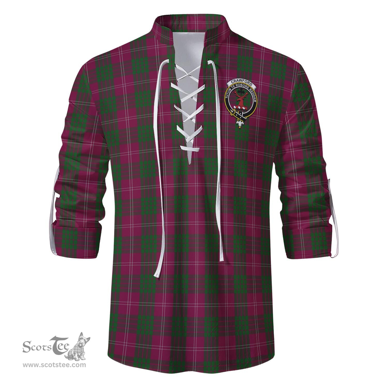ScotsTee Shop Scottish Crawford Clan Crest Tartan Mens Scottish Jacobite Ghillie Casual Shirt