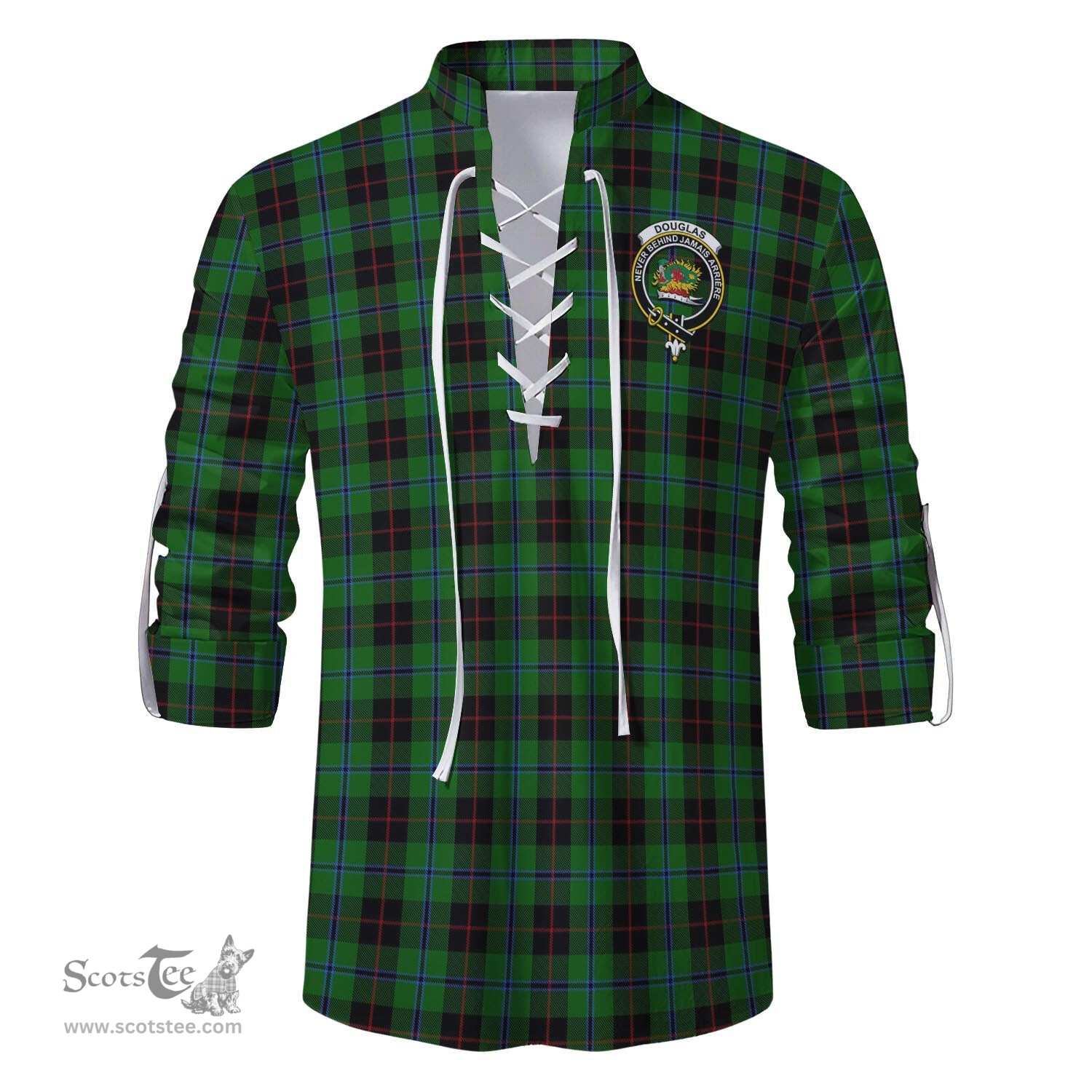 ScotsTee Shop Scottish Douglas Black Clan Crest Tartan Mens Scottish Jacobite Ghillie Casual Shirt