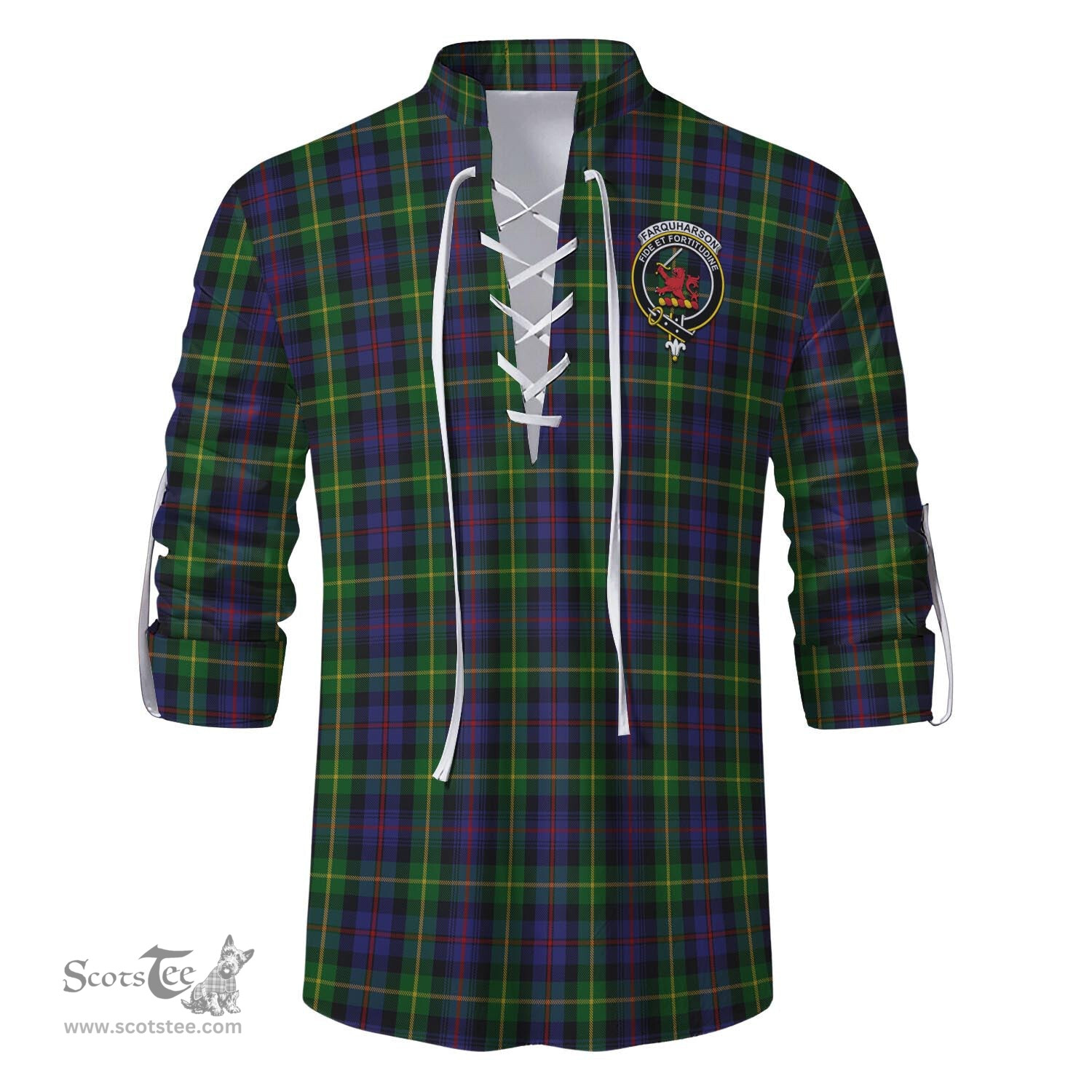ScotsTee Shop Scottish Farquharson Clan Crest Tartan Mens Scottish Jacobite Ghillie Casual Shirt