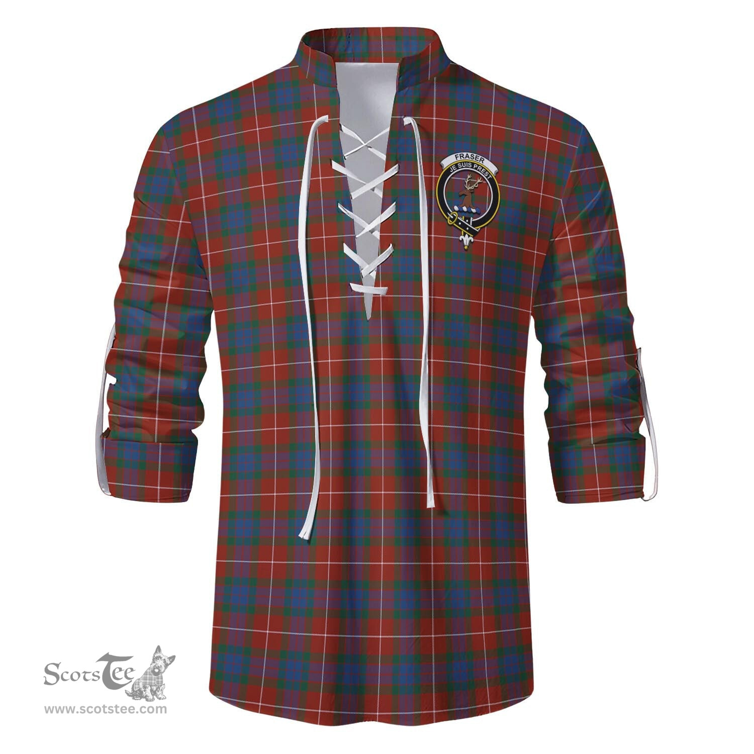 ScotsTee Shop Scottish Fraser Ancient Clan Crest Tartan Mens Scottish Jacobite Ghillie Casual Shirt
