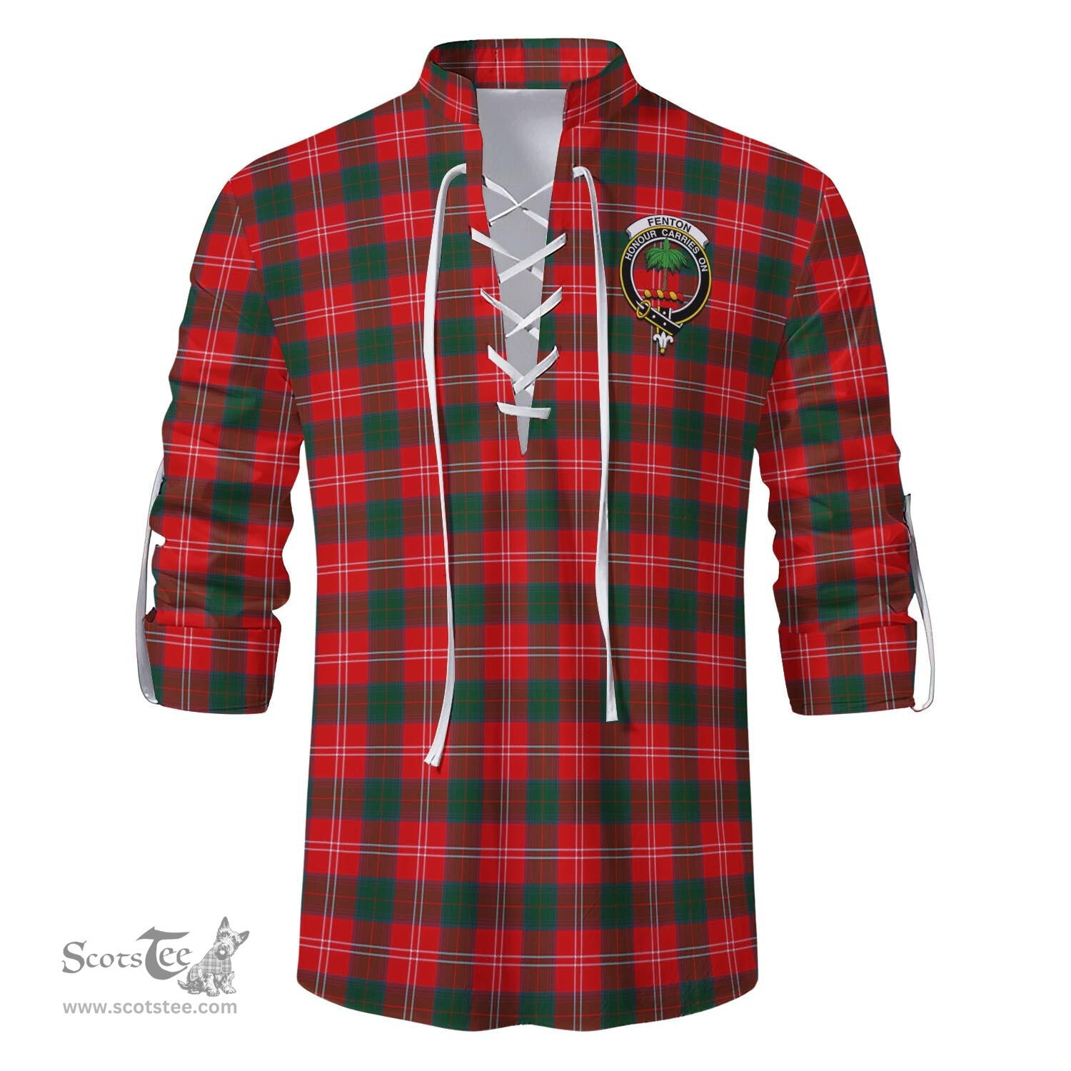 ScotsTee Shop Scottish Fenton Clan Crest Tartan Mens Scottish Jacobite Ghillie Casual Shirt