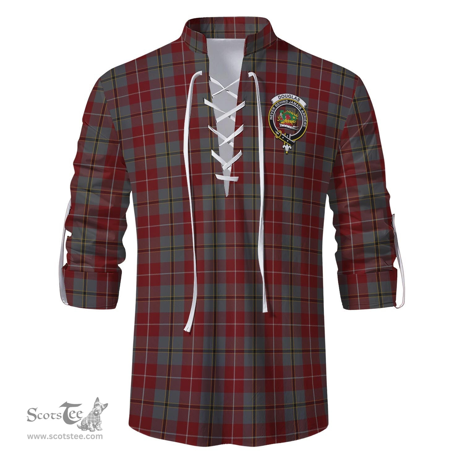 ScotsTee Shop Scottish Douglas Ancient Red Clan Crest Tartan Mens Scottish Jacobite Ghillie Casual Shirt