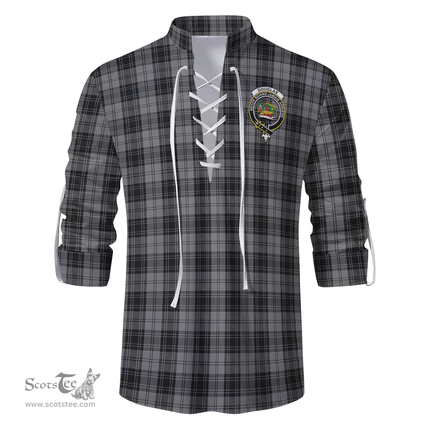 ScotsTee Shop Scottish Douglas Grey Clan Crest Tartan Mens Scottish Jacobite Ghillie Casual Shirt
