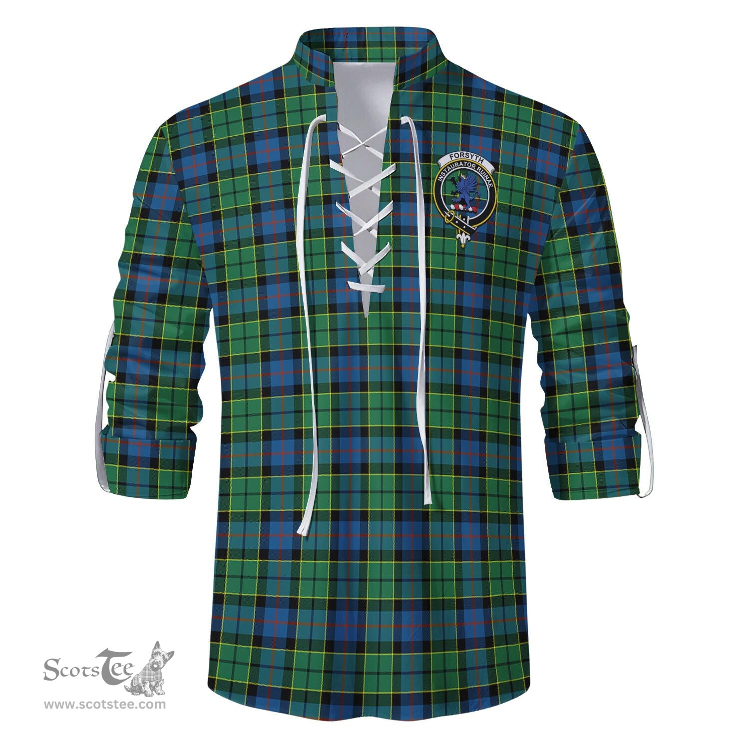 ScotsTee Shop Scottish Forsyth Ancient Clan Crest Tartan Mens Scottish Jacobite Ghillie Casual Shirt