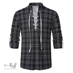 ScotsTee Shop Scottish Clergy Grey Clan Tartan Mens Scottish Jacobite Ghillie Casual Shirt