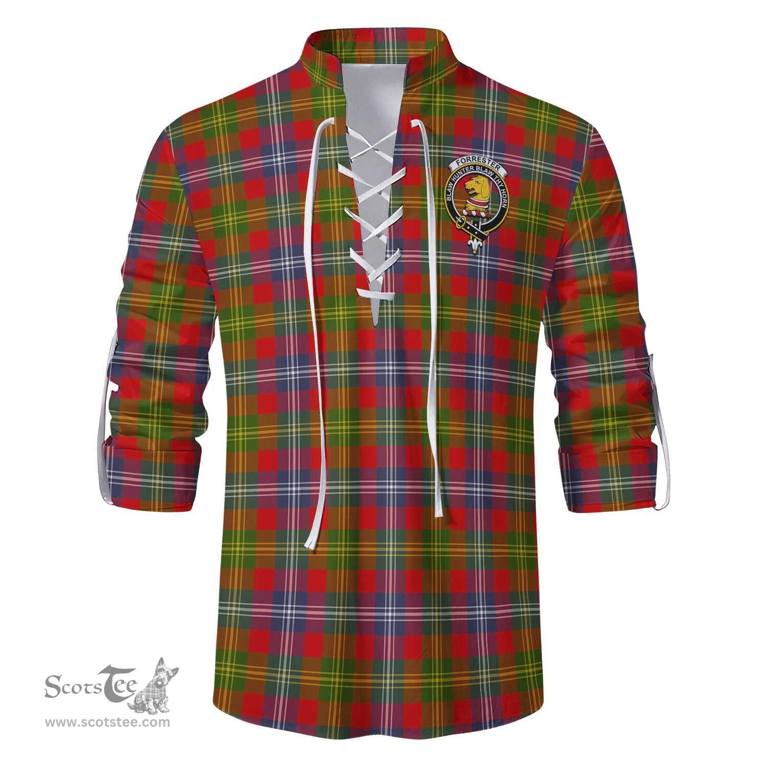 ScotsTee Shop Scottish Forrester Clan Crest Tartan Mens Scottish Jacobite Ghillie Casual Shirt