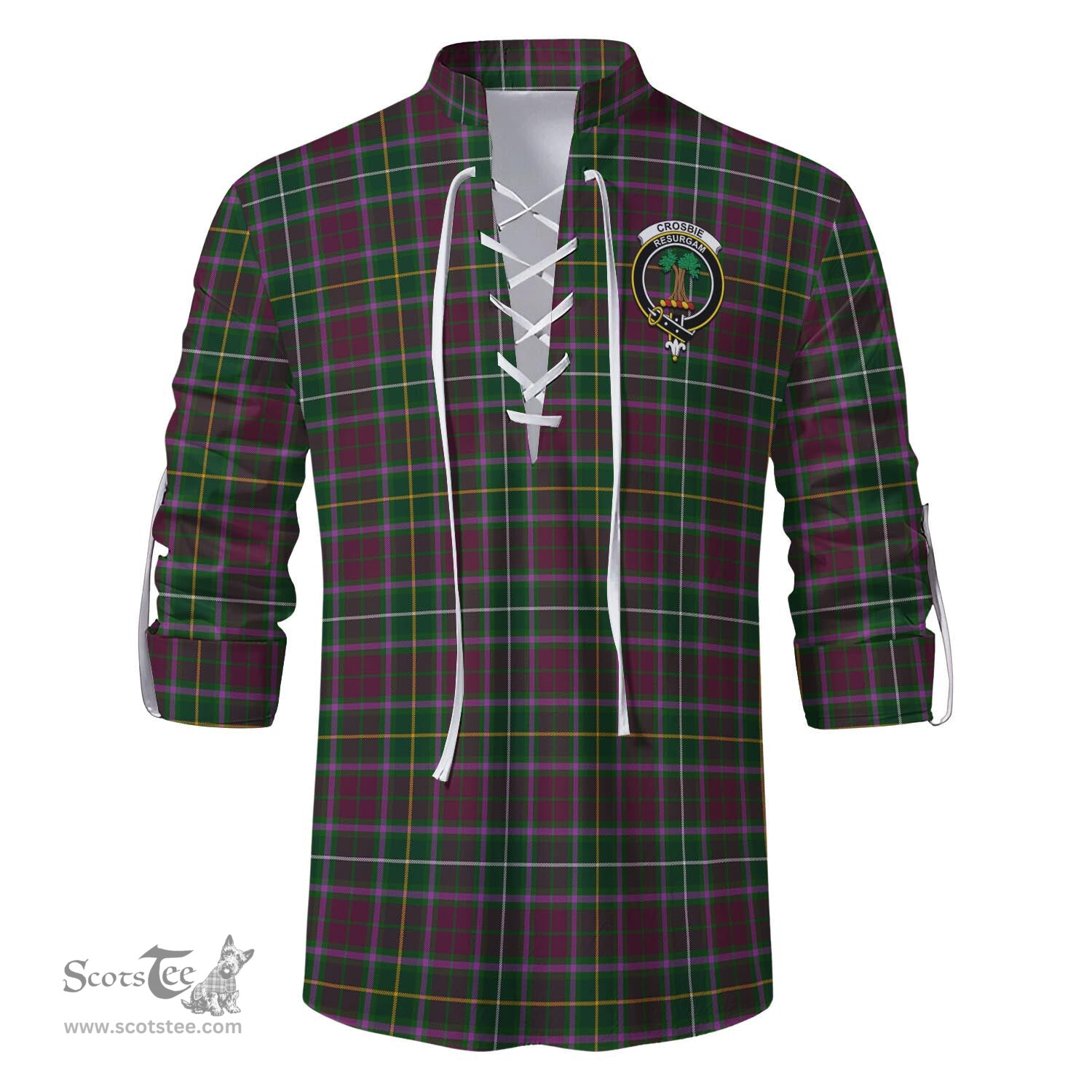 ScotsTee Shop Scottish Crosbie Clan Crest Tartan Mens Scottish Jacobite Ghillie Casual Shirt