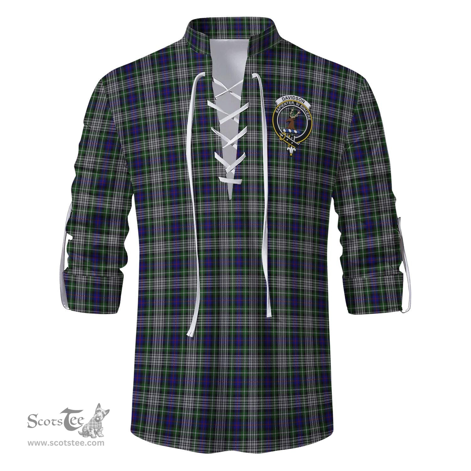 ScotsTee Shop Scottish Davidson of Tulloch Dress Clan Crest Tartan Mens Scottish Jacobite Ghillie Casual Shirt