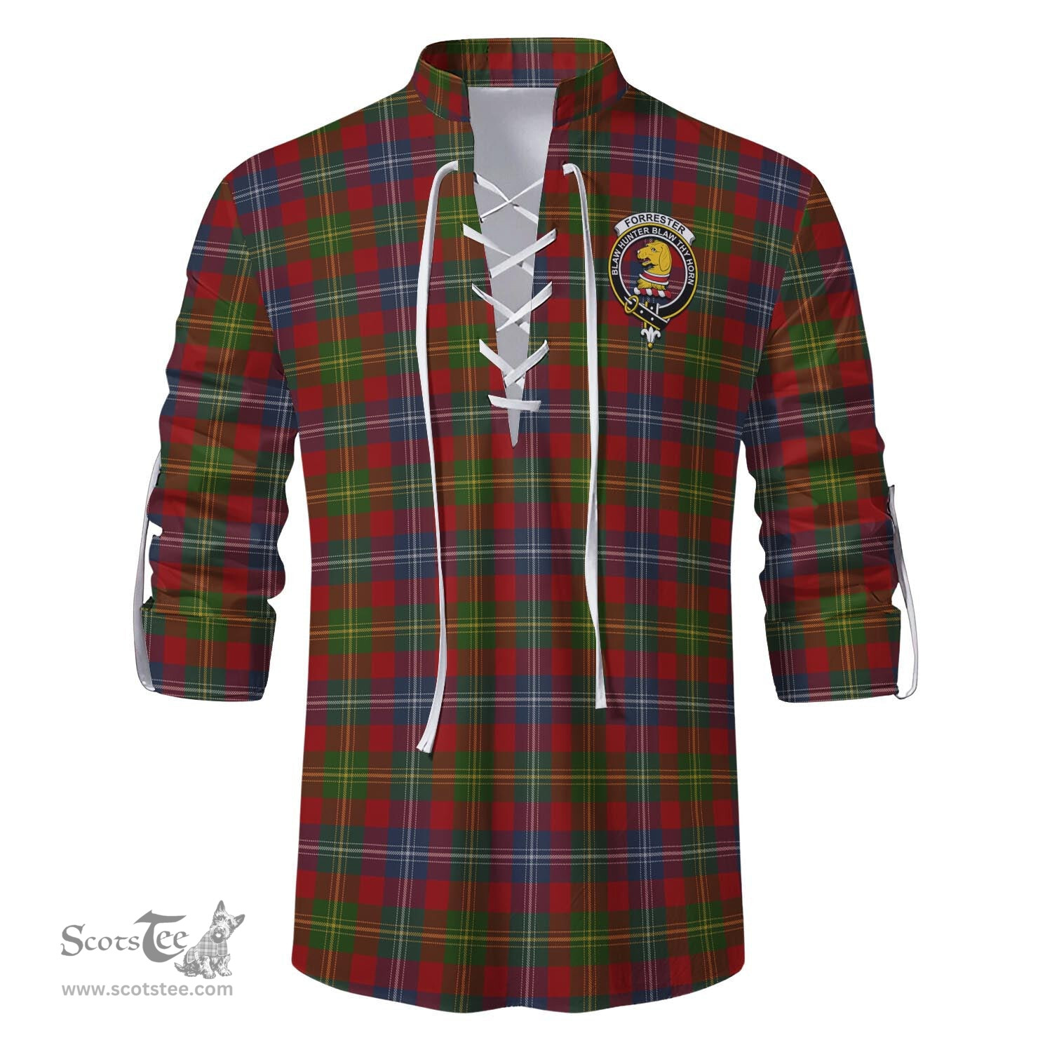 ScotsTee Shop Scottish Forrester or Foster Clan Crest Tartan Mens Scottish Jacobite Ghillie Casual Shirt