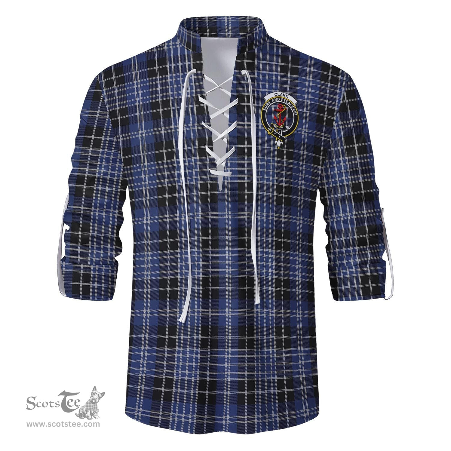 ScotsTee Shop Scottish Clark Clan Crest Tartan Mens Scottish Jacobite Ghillie Casual Shirt