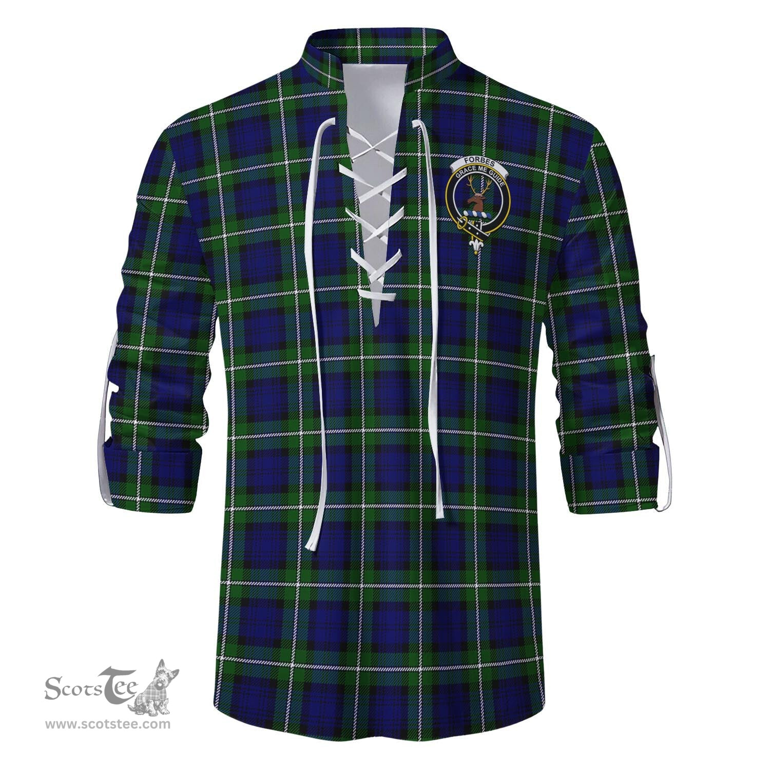 ScotsTee Shop Scottish Forbes Modern Clan Crest Tartan Mens Scottish Jacobite Ghillie Casual Shirt