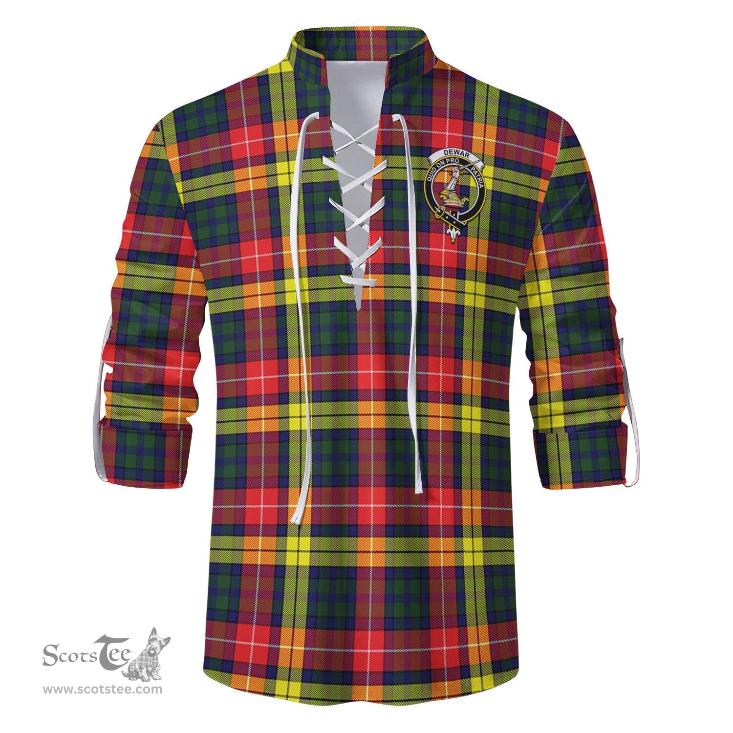 ScotsTee Shop Scottish Dewar Clan Crest Tartan Mens Scottish Jacobite Ghillie Casual Shirt