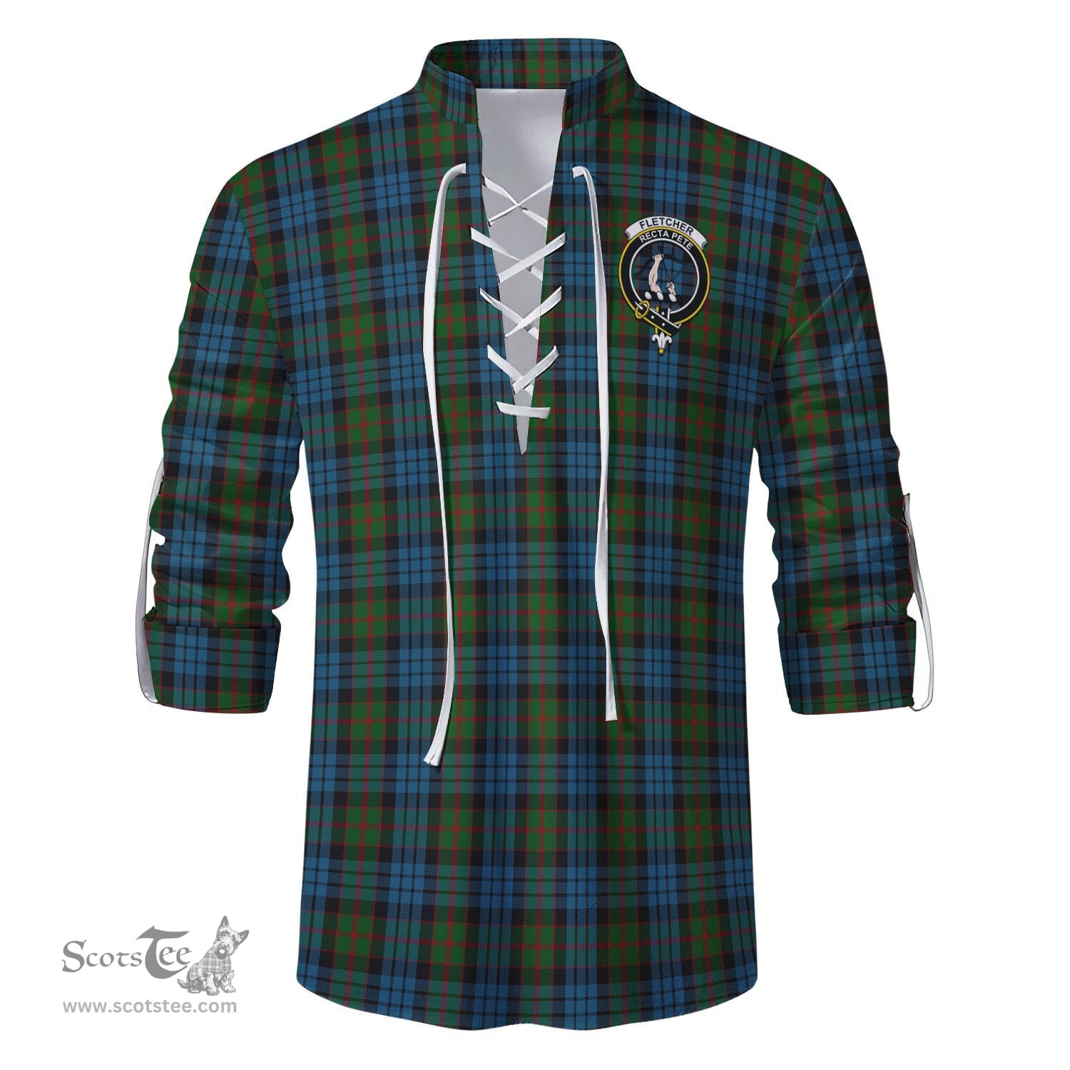 ScotsTee Shop Scottish Fletcher of Dunans Clan Crest Tartan Mens Scottish Jacobite Ghillie Casual Shirt