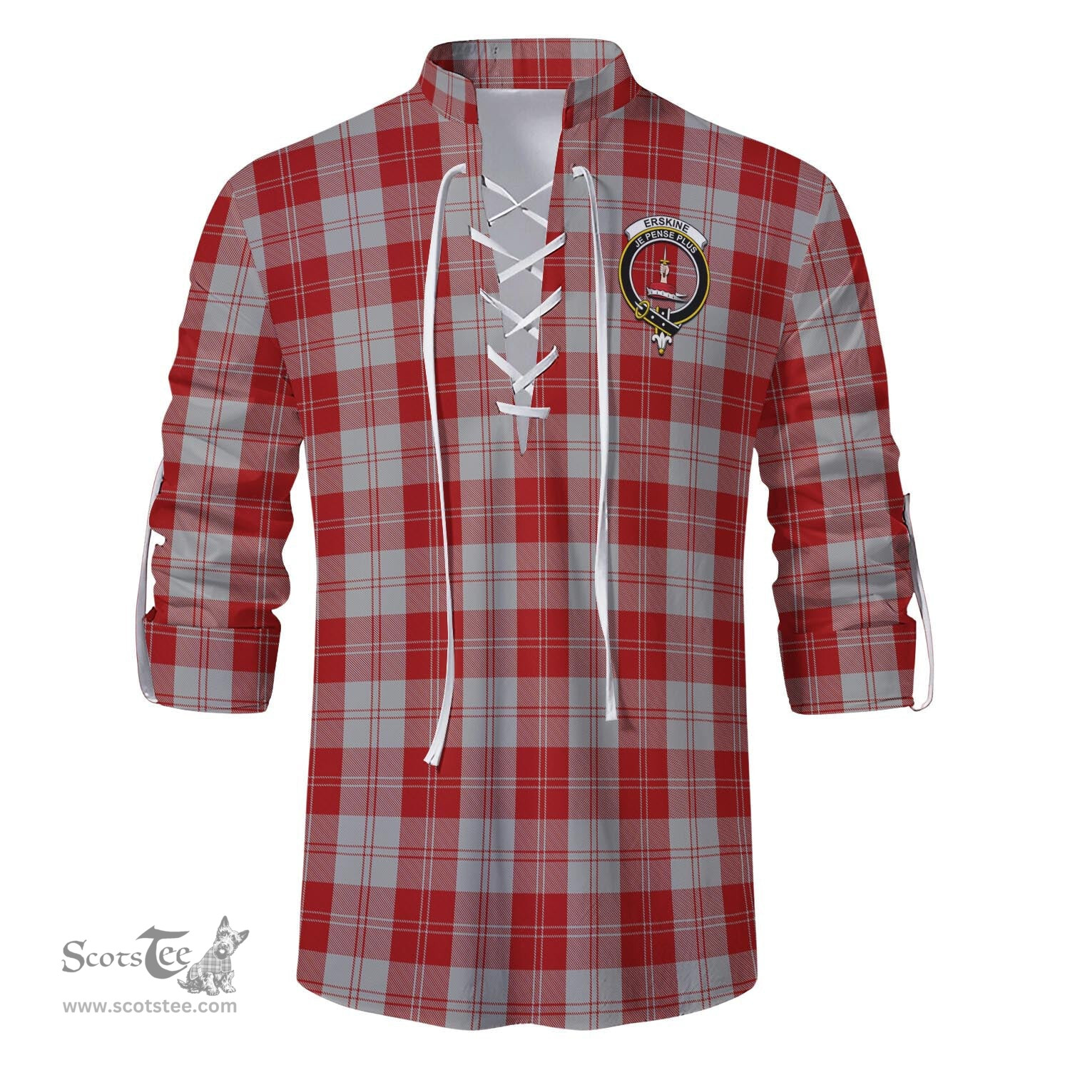 ScotsTee Shop Scottish Erskine Red Clan Crest Tartan Mens Scottish Jacobite Ghillie Casual Shirt