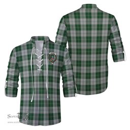 ScotsTee Shop Scottish Erskine Green Clan Crest Tartan Mens Scottish Jacobite Ghillie Casual Shirt