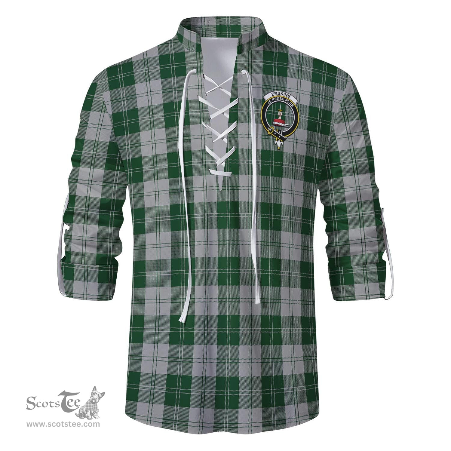 ScotsTee Shop Scottish Erskine Green Clan Crest Tartan Mens Scottish Jacobite Ghillie Casual Shirt