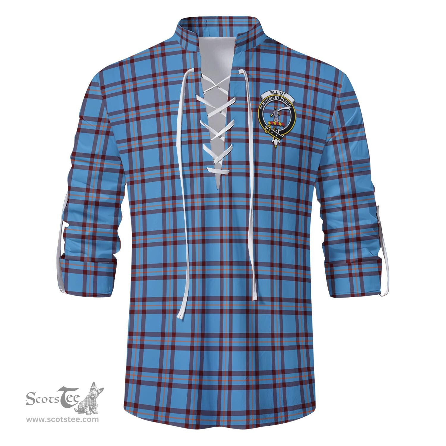 ScotsTee Shop Scottish Elliot Ancient Clan Crest Tartan Mens Scottish Jacobite Ghillie Casual Shirt