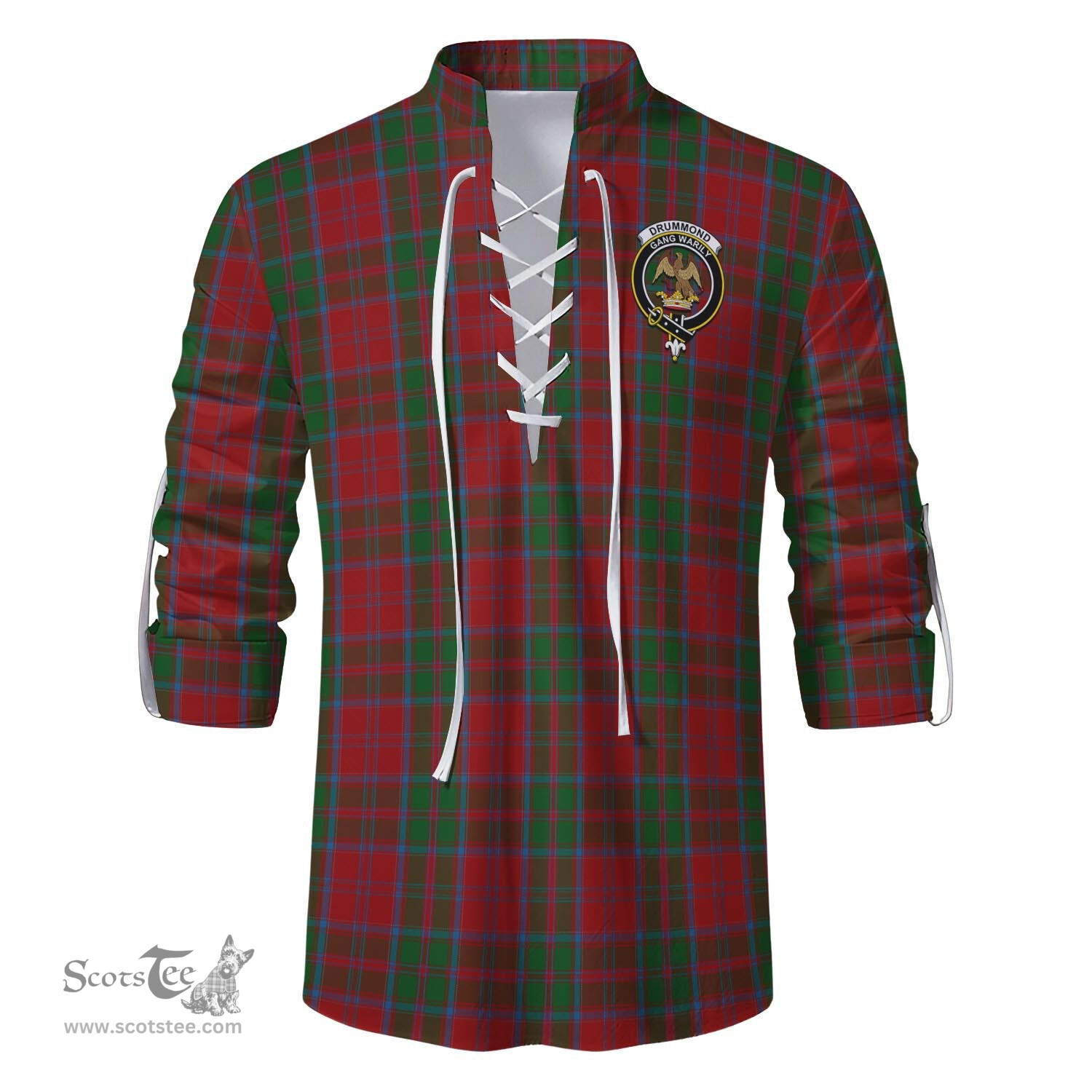 ScotsTee Shop Scottish Drummond Clan Crest Tartan Mens Scottish Jacobite Ghillie Casual Shirt