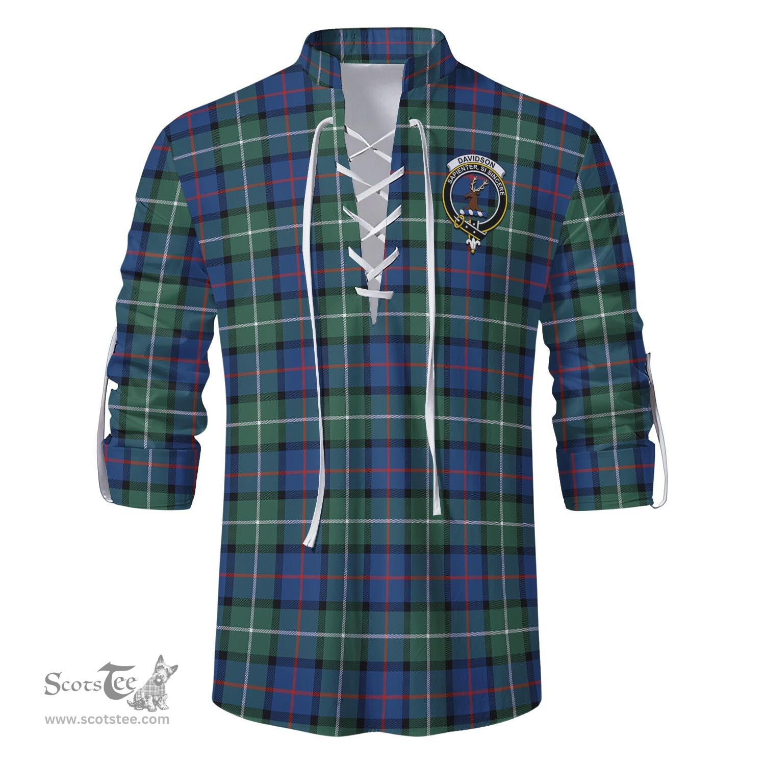 ScotsTee Shop Scottish Davidson of Tulloch Clan Crest Tartan Mens Scottish Jacobite Ghillie Casual Shirt