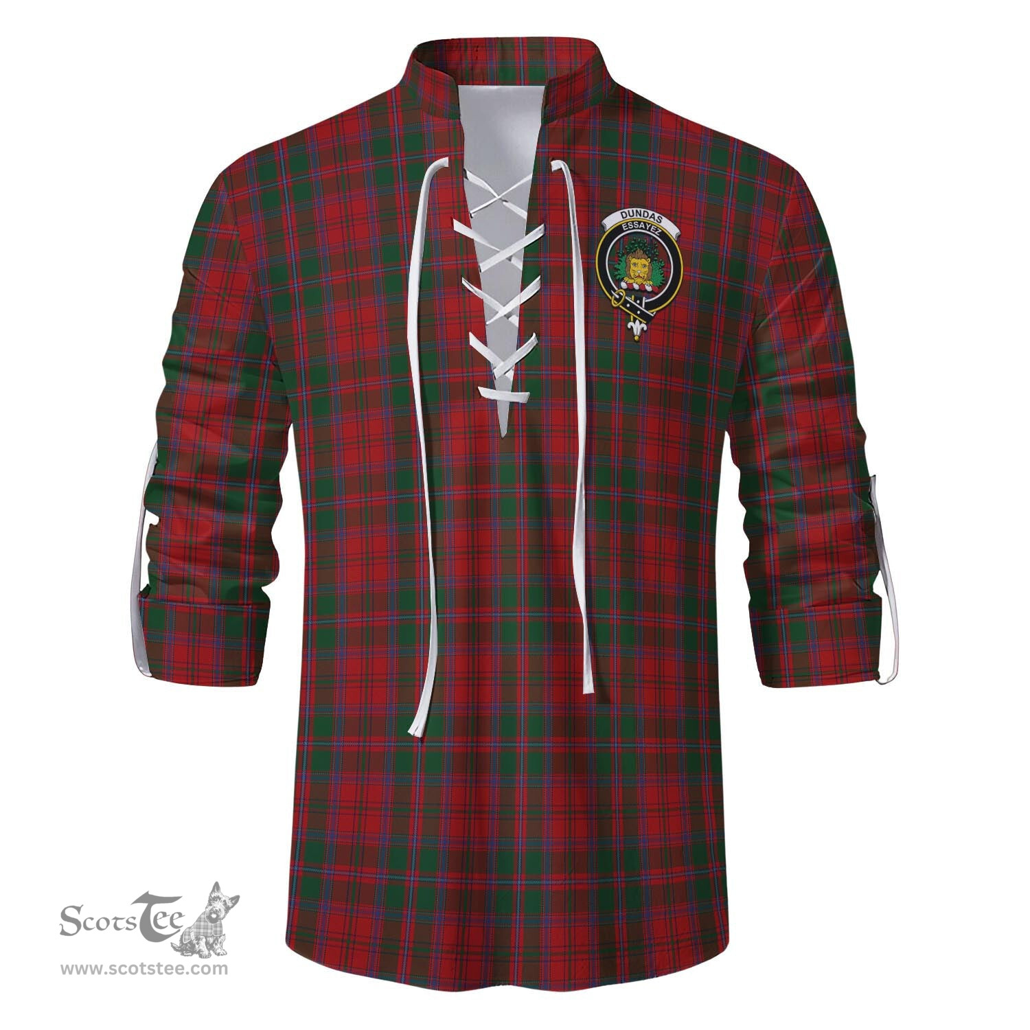 ScotsTee Shop Scottish Dundas Red Clan Crest Tartan Mens Scottish Jacobite Ghillie Casual Shirt