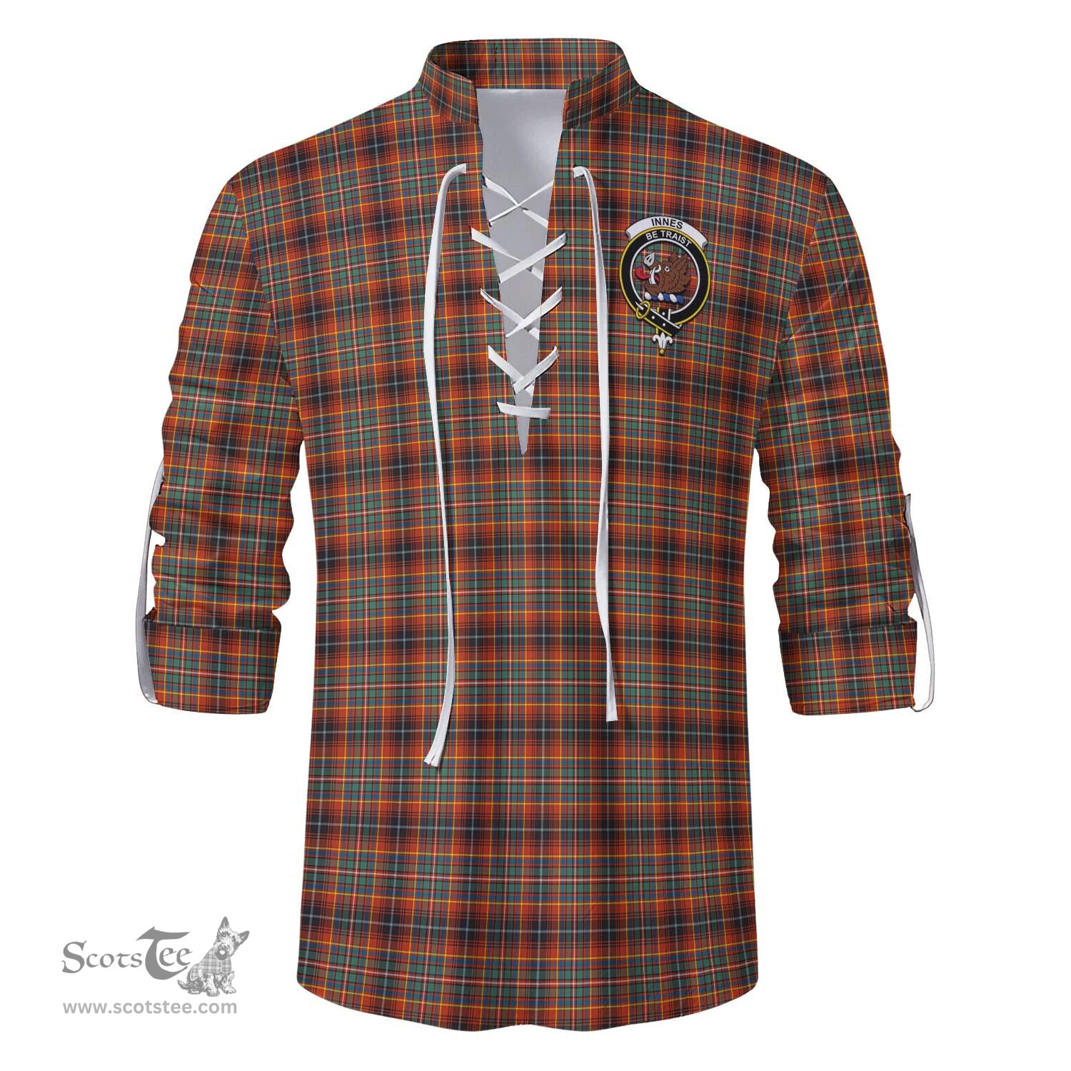 ScotsTee Shop Scottish Innes Ancient Clan Crest Tartan Mens Scottish Jacobite Ghillie Casual Shirt