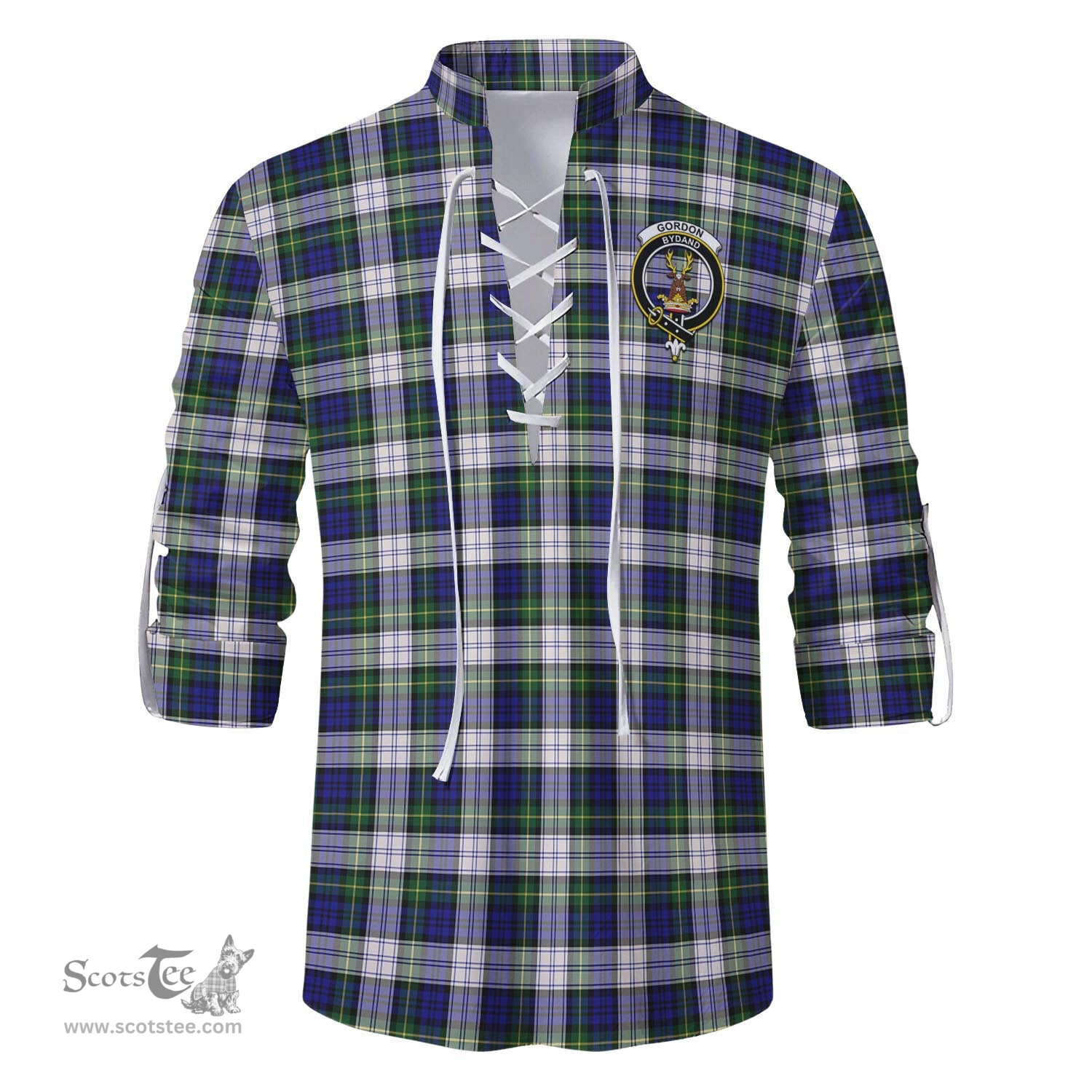 ScotsTee Shop Scottish Gordon Dress Modern Clan Crest Tartan Mens Scottish Jacobite Ghillie Casual Shirt