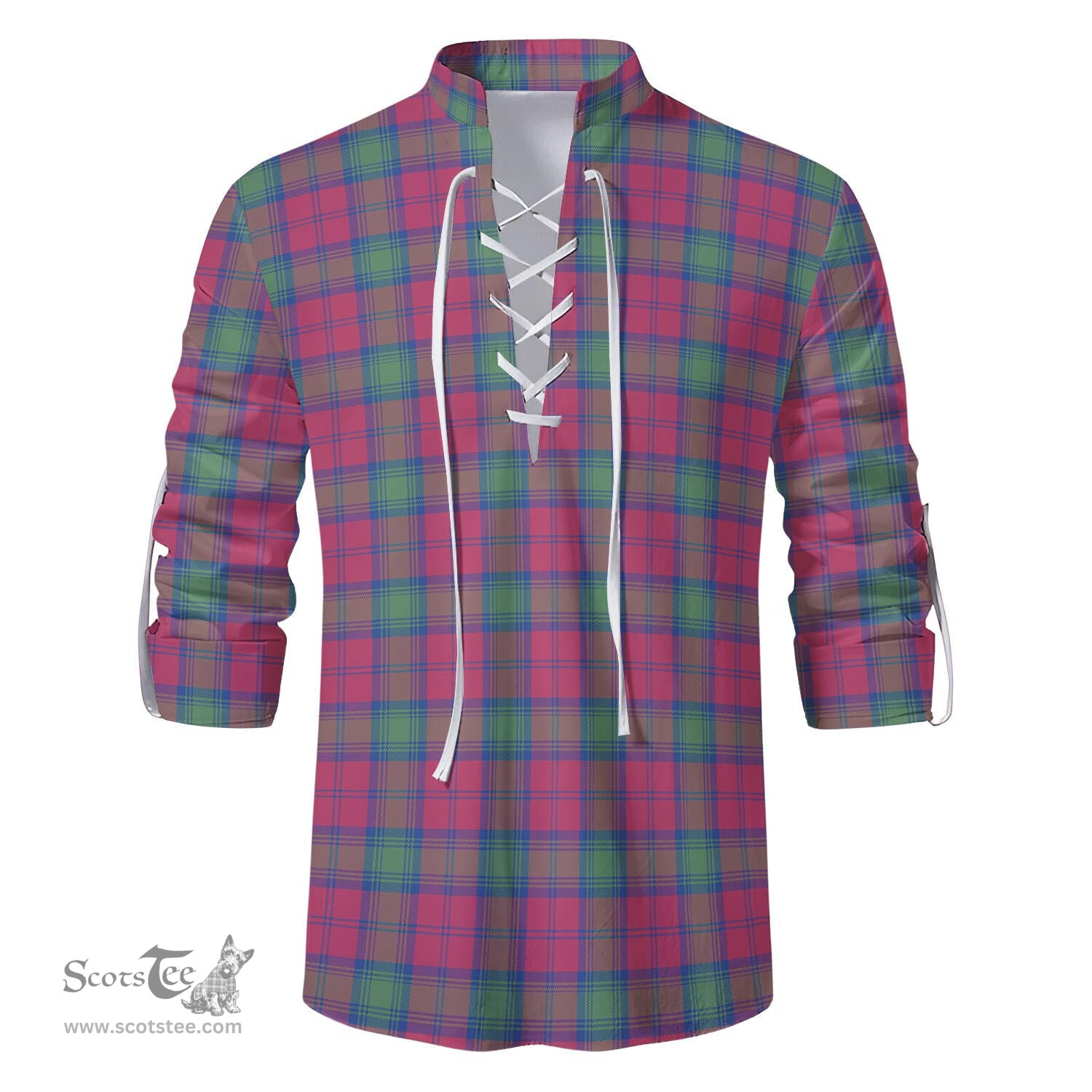 ScotsTee Shop Scottish Lindsay Ancient Clan Tartan Mens Scottish Jacobite Ghillie Casual Shirt