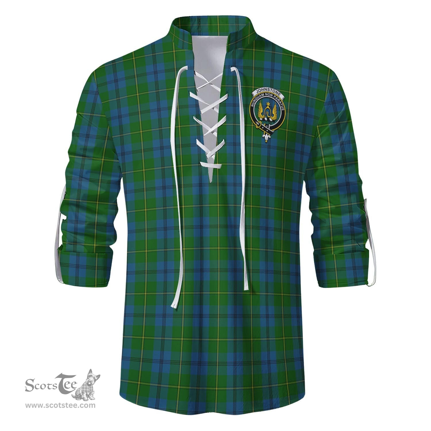 ScotsTee Shop Scottish Johnstone-Johnston Clan Crest Tartan Mens Scottish Jacobite Ghillie Casual Shirt