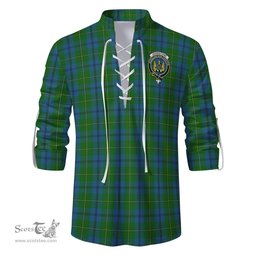 ScotsTee Shop Scottish Johnstone-Johnston Clan Crest Tartan Mens Scottish Jacobite Ghillie Casual Shirt