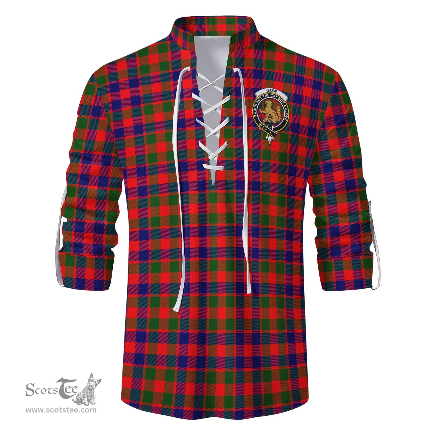 ScotsTee Shop Scottish Gow Modern Clan Crest Tartan Mens Scottish Jacobite Ghillie Casual Shirt