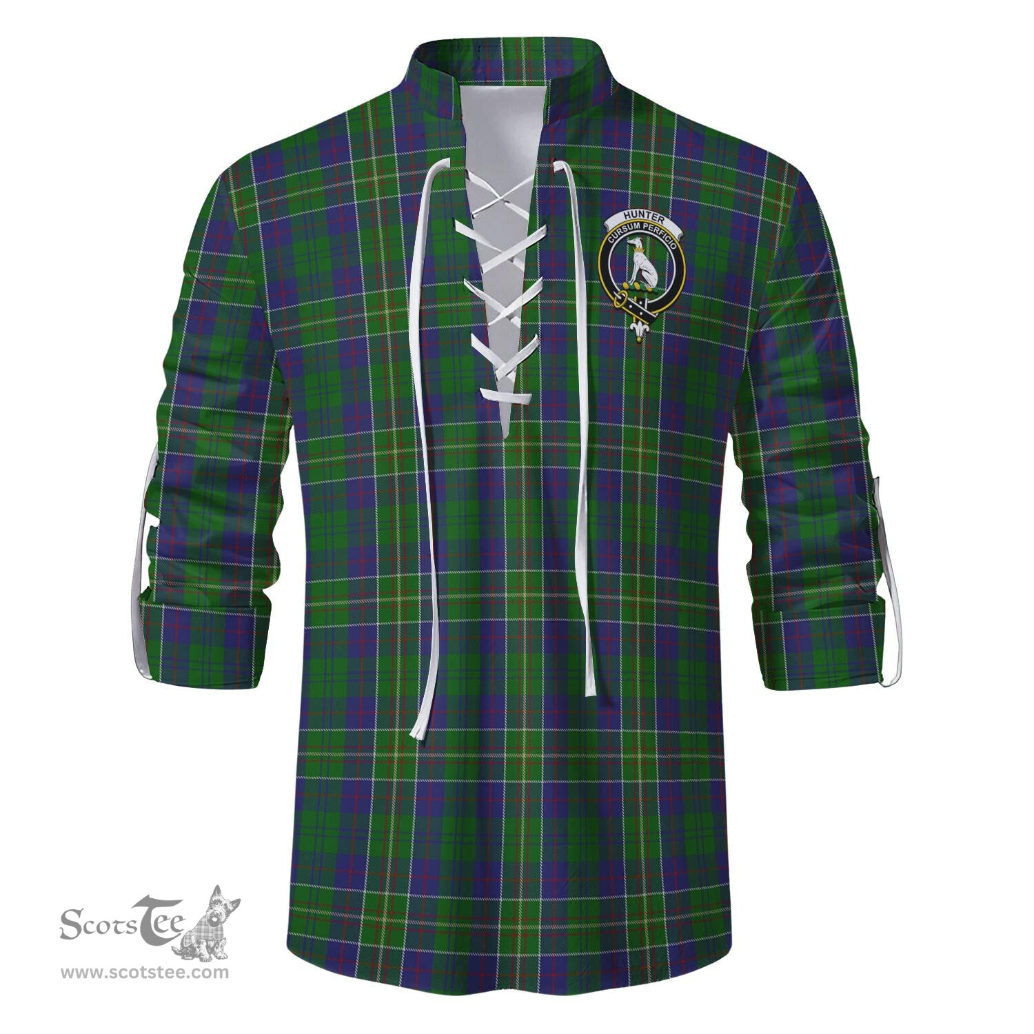 ScotsTee Shop Scottish Hunter of Hunterston Clan Crest Tartan Mens Scottish Jacobite Ghillie Casual Shirt