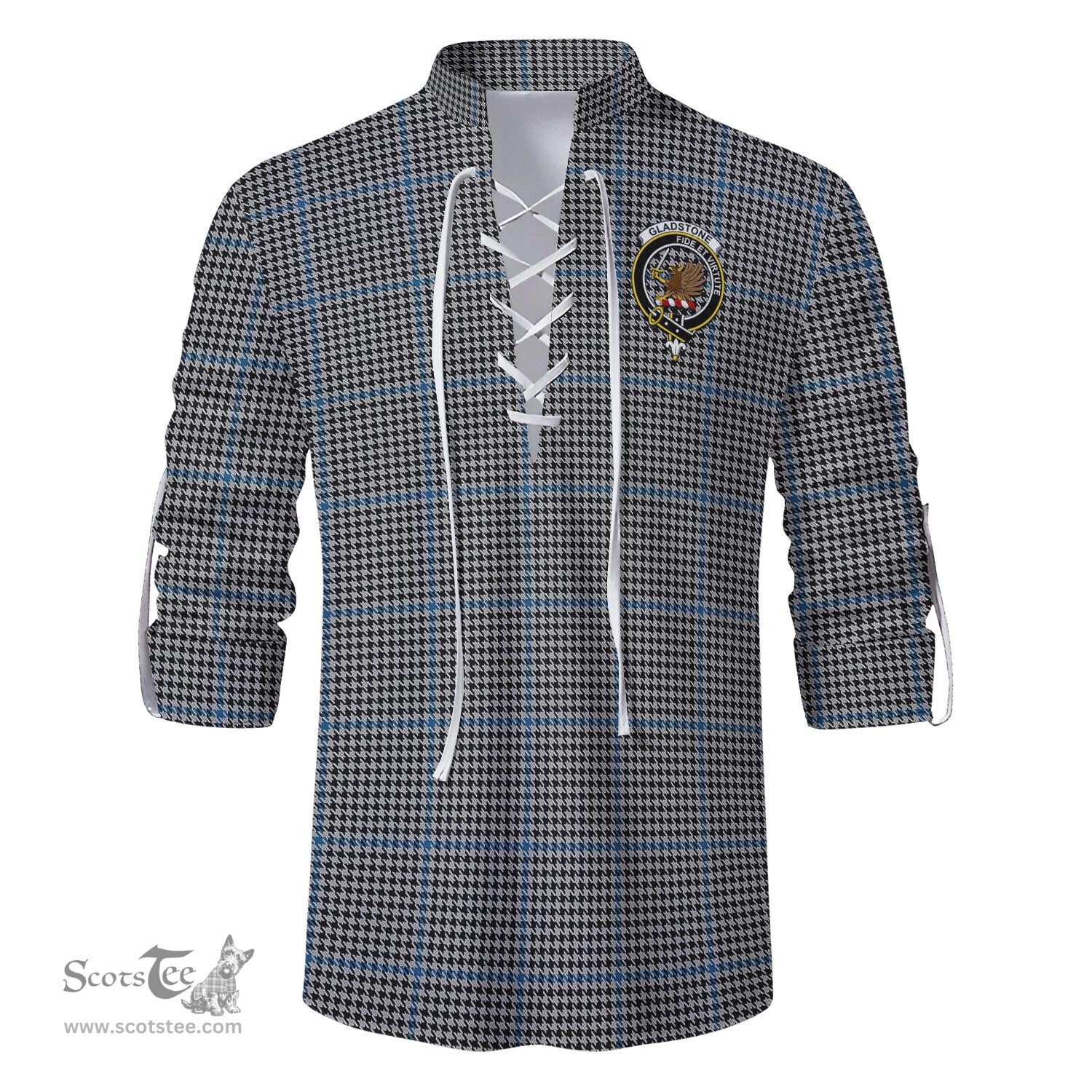 ScotsTee Shop Scottish Gladstone Clan Crest Tartan Mens Scottish Jacobite Ghillie Casual Shirt