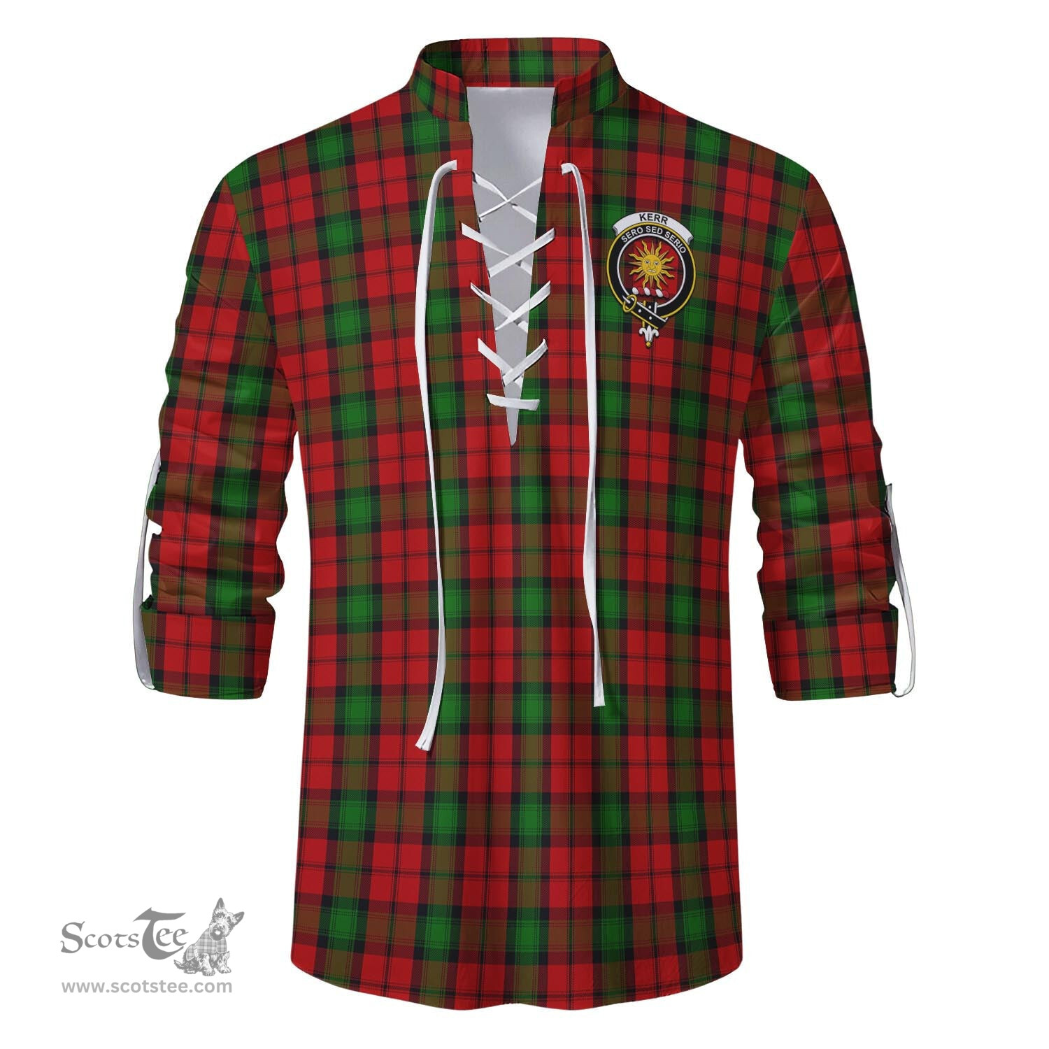 ScotsTee Shop Scottish Kerr Clan Crest Tartan Mens Scottish Jacobite Ghillie Casual Shirt