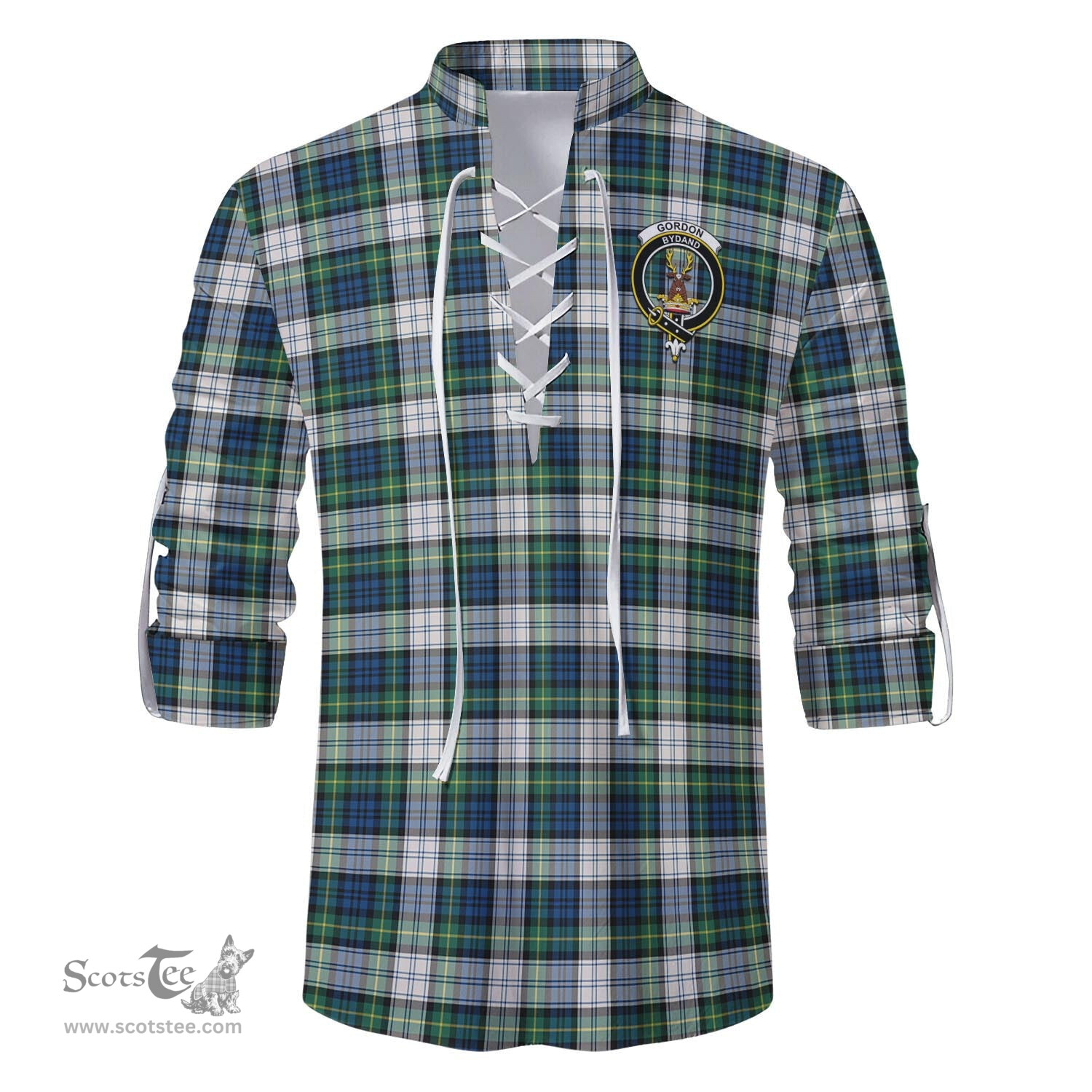 ScotsTee Shop Scottish Gordon Dress Ancient Clan Crest Tartan Mens Scottish Jacobite Ghillie Casual Shirt