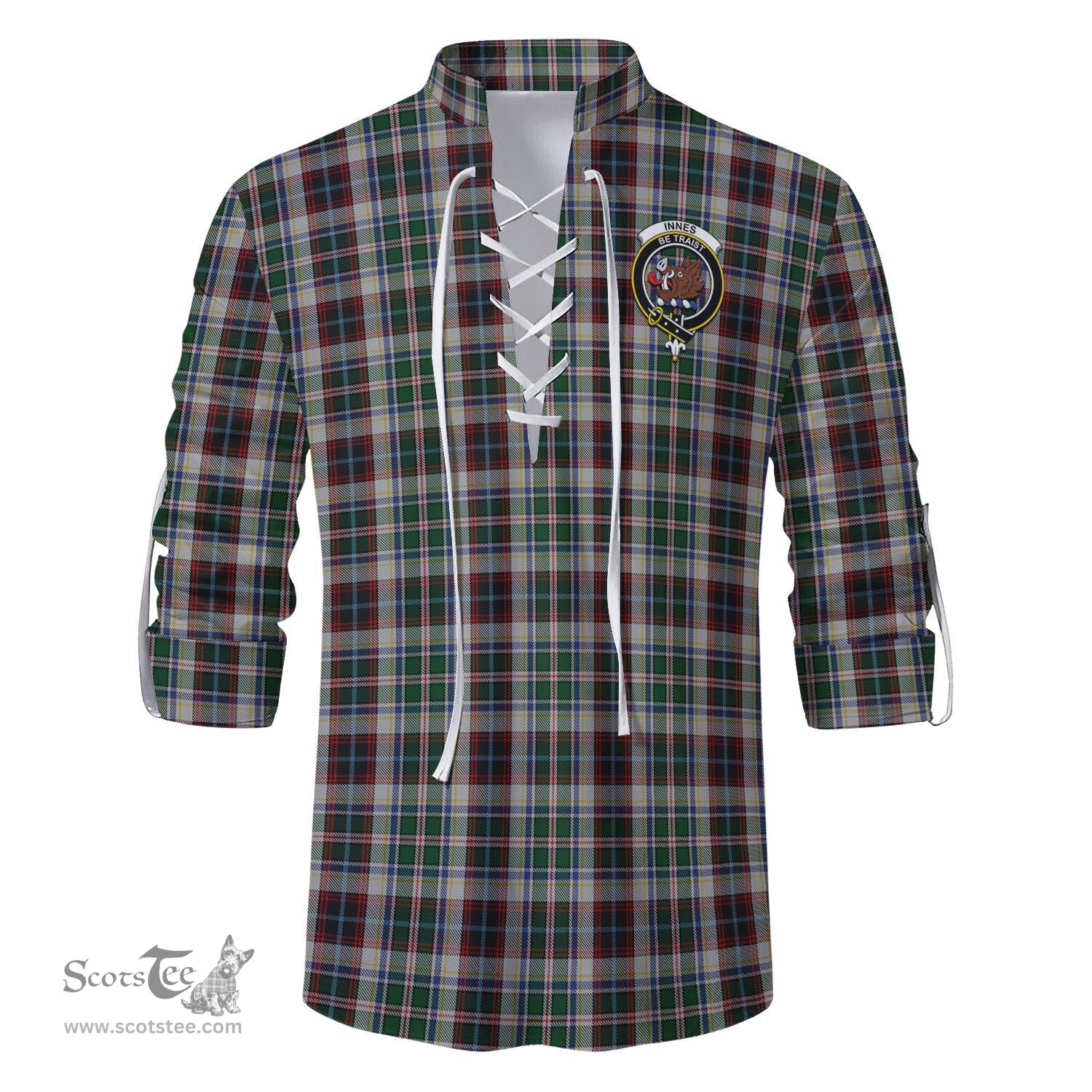 ScotsTee Shop Scottish Innes Dress Clan Crest Tartan Mens Scottish Jacobite Ghillie Casual Shirt