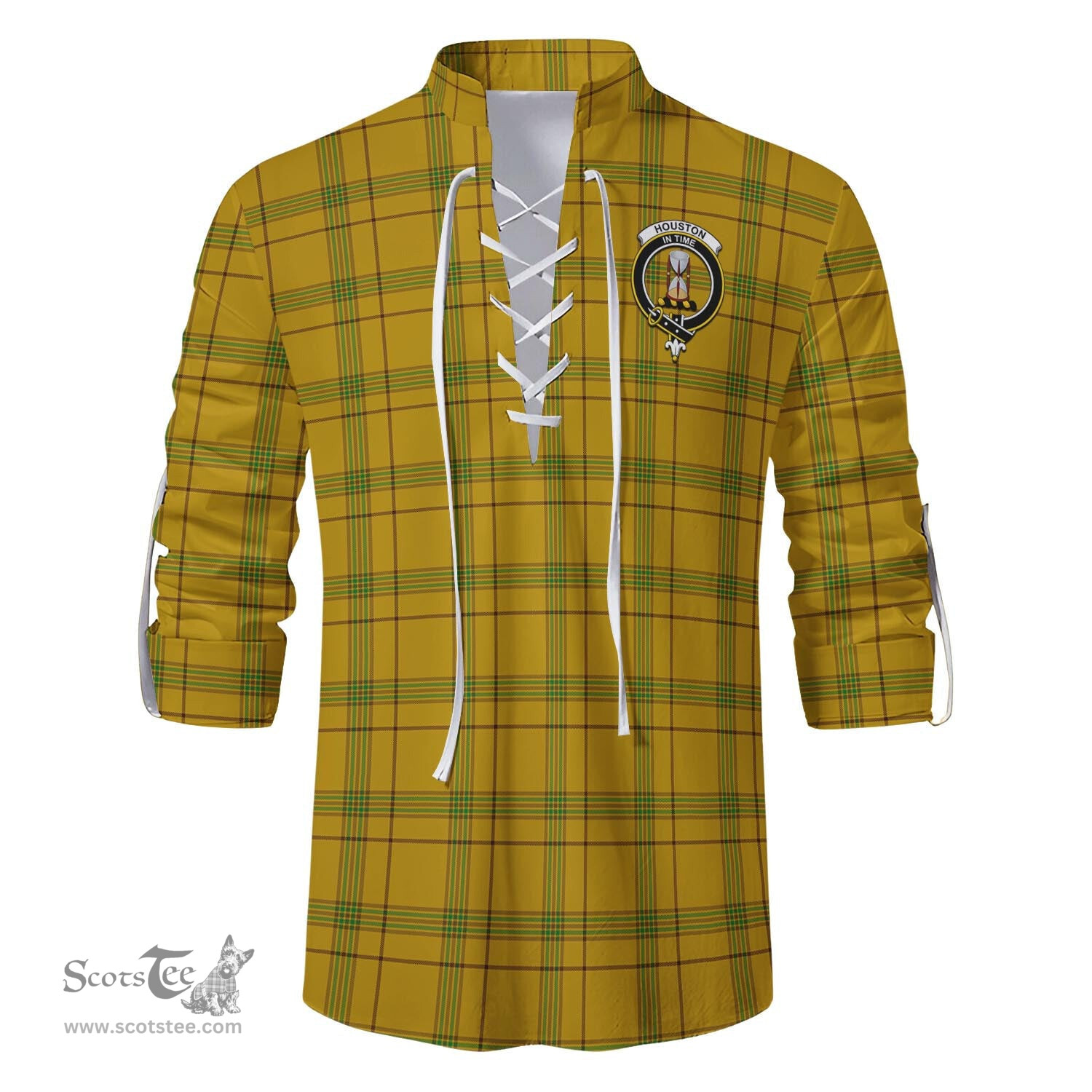 ScotsTee Shop Scottish Houston Clan Crest Tartan Mens Scottish Jacobite Ghillie Casual Shirt