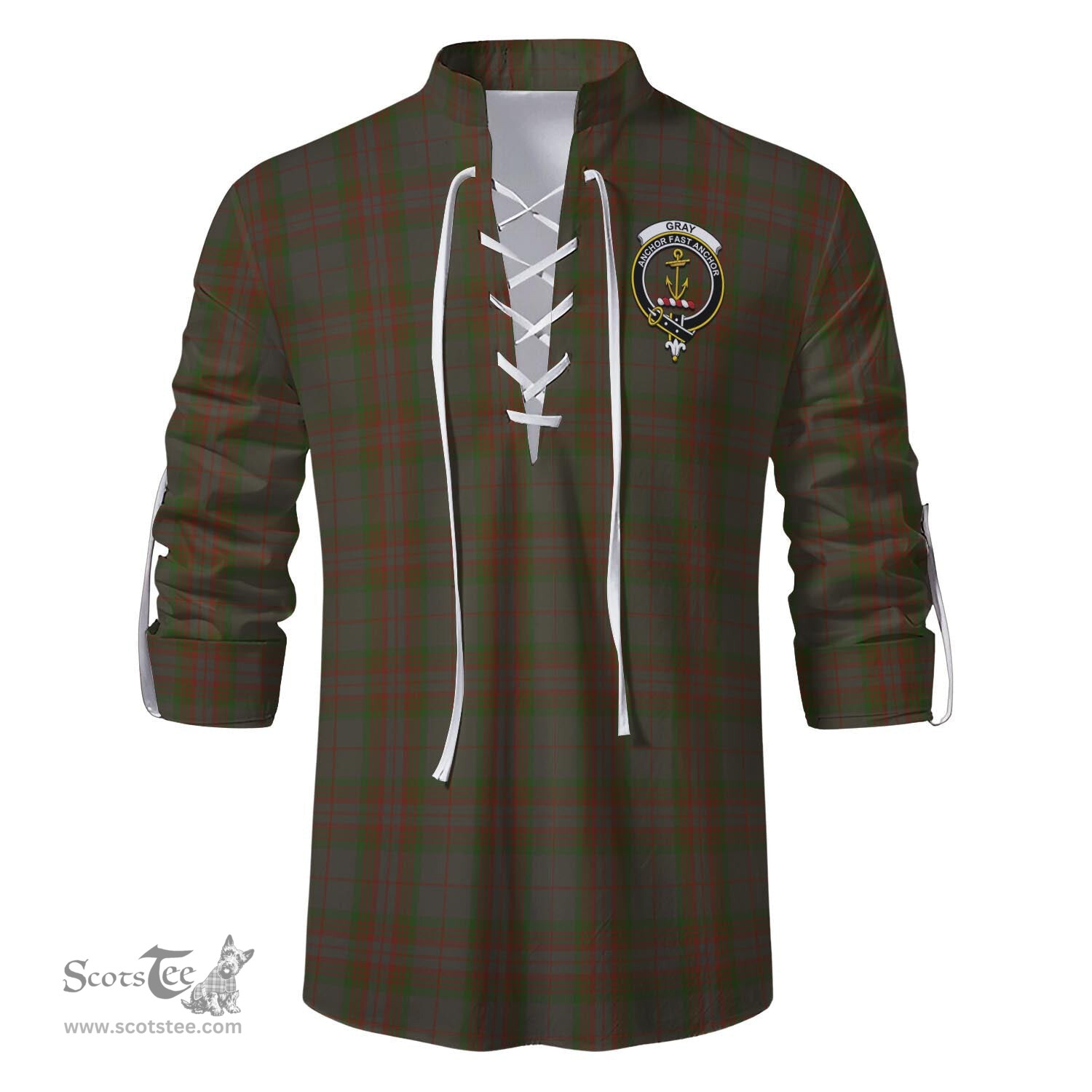 ScotsTee Shop Scottish Gray Clan Crest Tartan Mens Scottish Jacobite Ghillie Casual Shirt