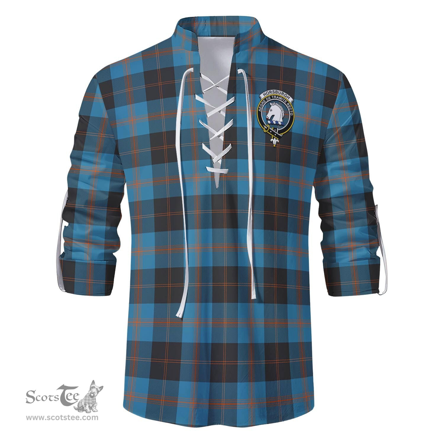 ScotsTee Shop Scottish Horsburgh Clan Crest Tartan Mens Scottish Jacobite Ghillie Casual Shirt