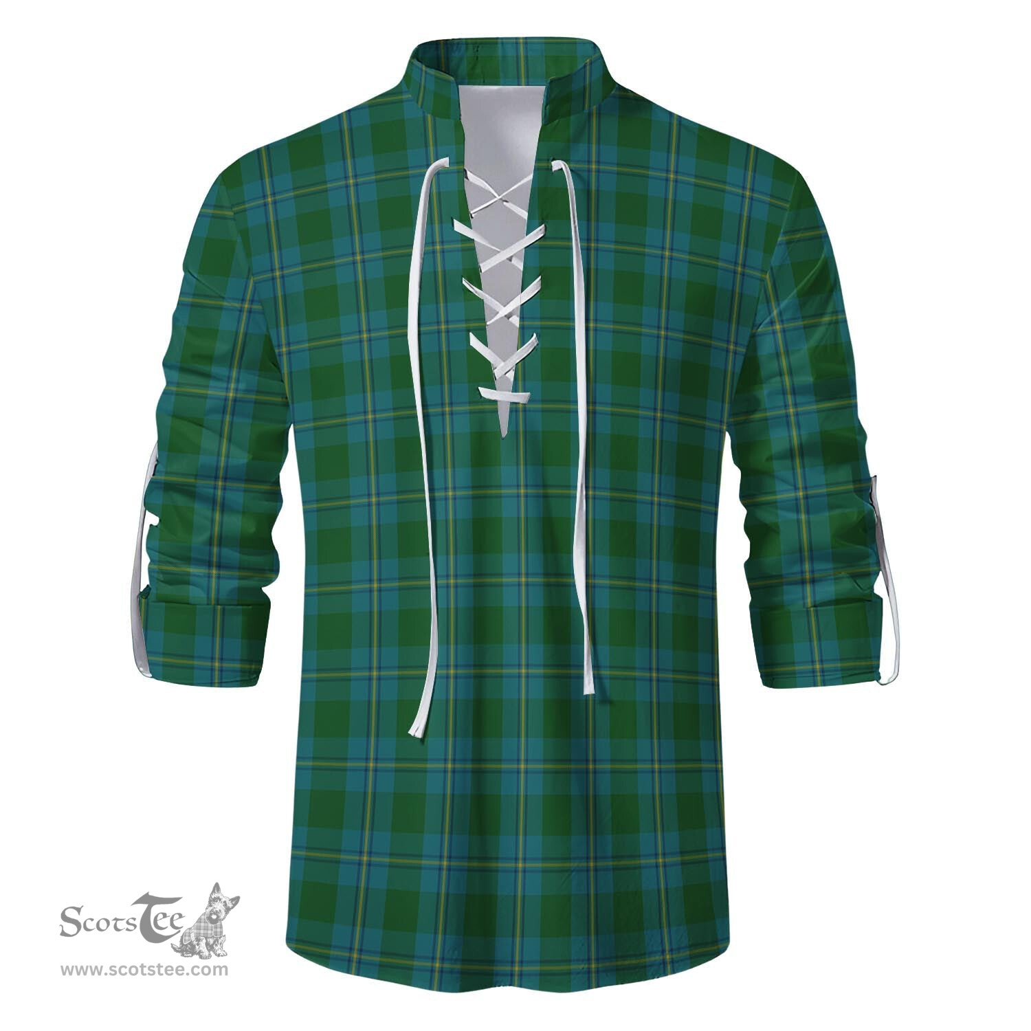 ScotsTee Shop Scottish Irvine of Bonshaw Clan Tartan Mens Scottish Jacobite Ghillie Casual Shirt